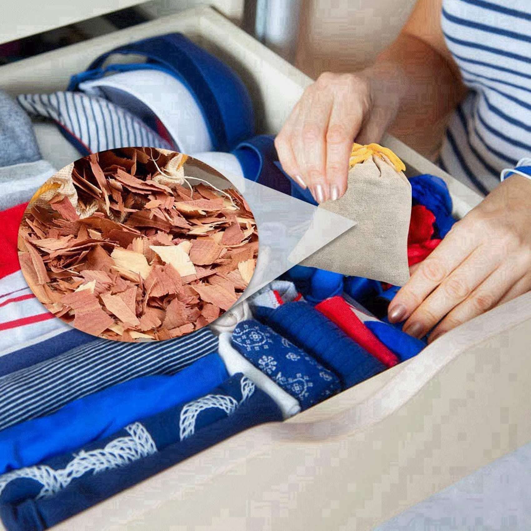 60Pack Bustine di Cedro, Chip di Cedro per Armadi E Cassetti, Blocchi di Cedro per Riporre I Vestiti, nel Legno di Cedro