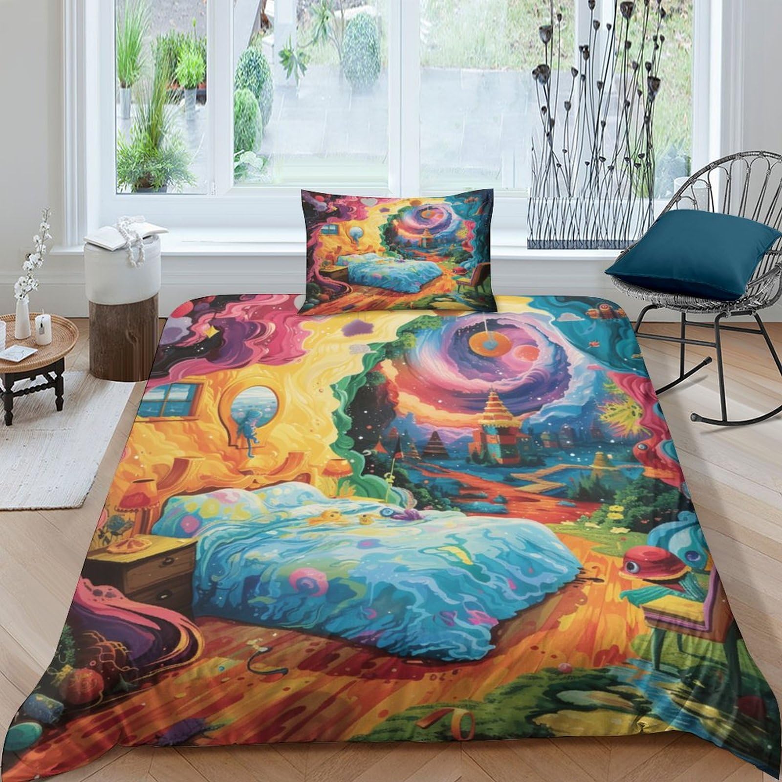Parure de lit enfant motif espace avec housse de couette hypoallergénique et taies