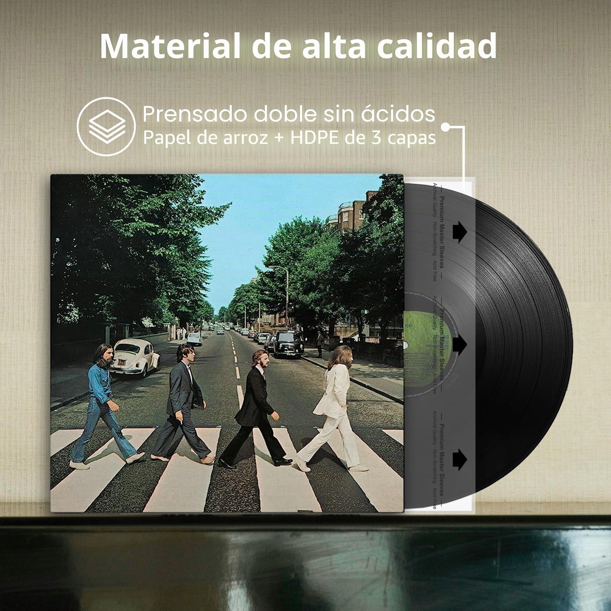 Fundas Vinilos Interiores para 12" 33 RPM Vinilos Discos, 50 x Protector Vinilos Discos Antiestaticas Antiarañazos, HDPE + Papel de Arroz, Fundas Discos Interiores 3 Capas para 12 Pulgadas LP | Master - Fundas de vinilo de 3 capas de HDPE+papel de arroz,