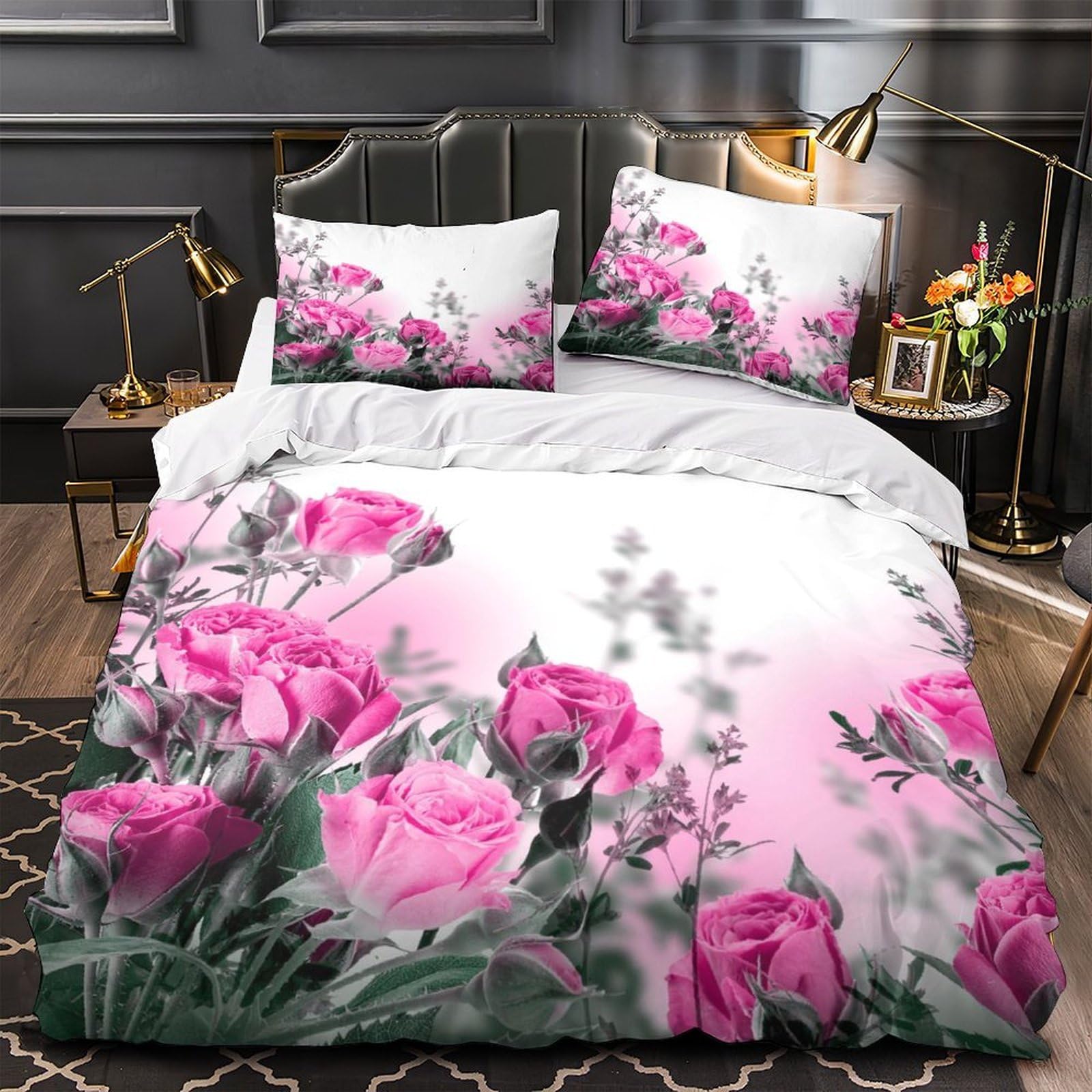 Housse de couette respirante fleurs de magnolia anti-pli pour lit king 220x240