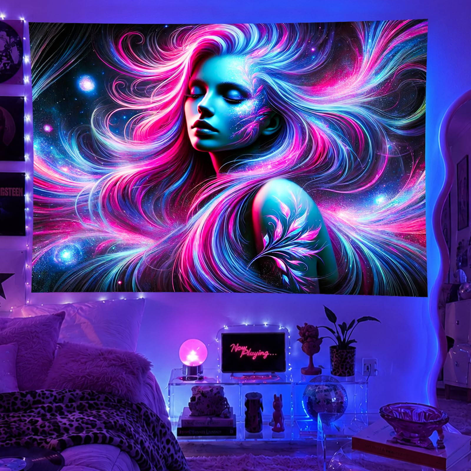 BlissYard Blacklight Tapestry Character Portrait Wall Art 78 x 59 Inch