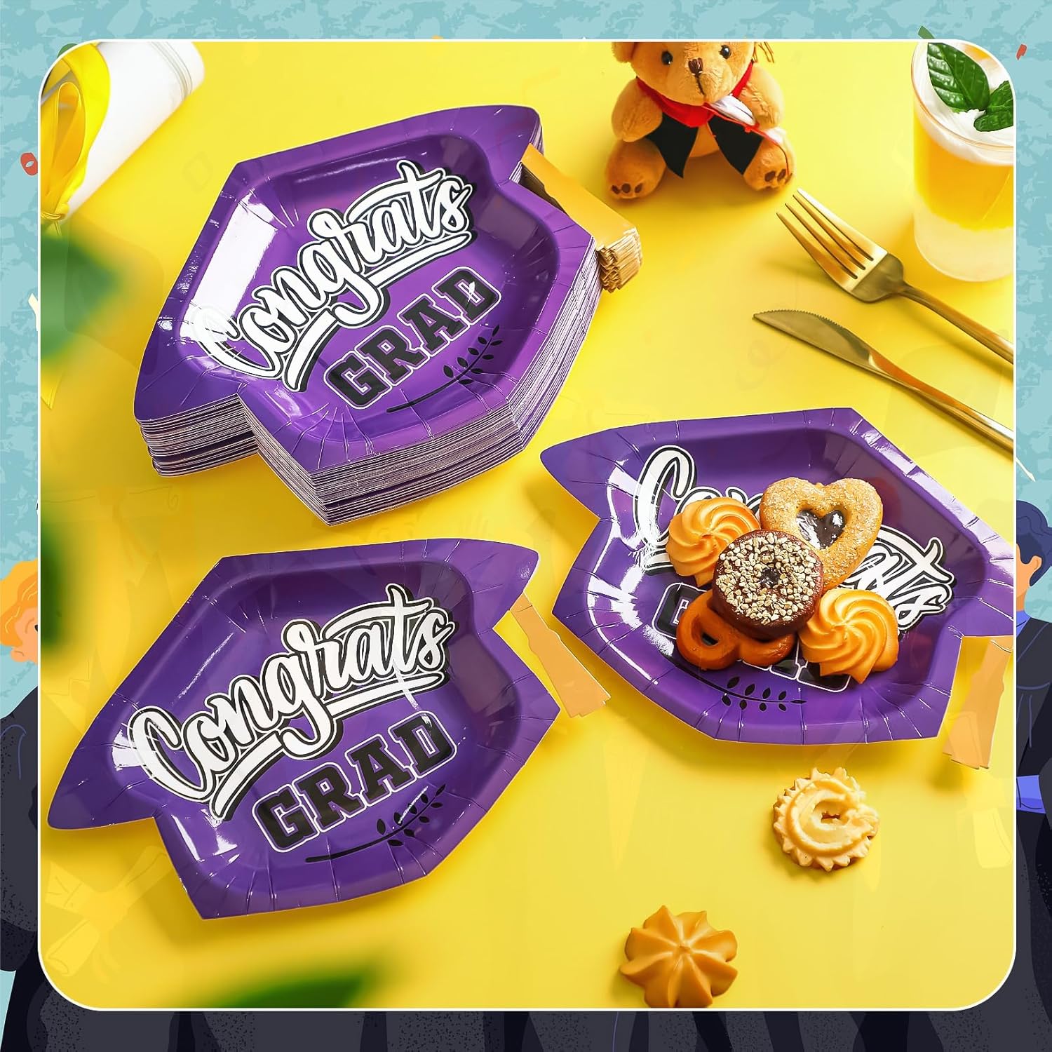 Havawish 60 Pcs 2026 Graduation Paper Plates Class of 2026 Graduation Hat Shape Disposable Cake Boards Cupcake Party Table Decoration Supplies Grad Dinner Paper Plate Tableware for College(Purple)