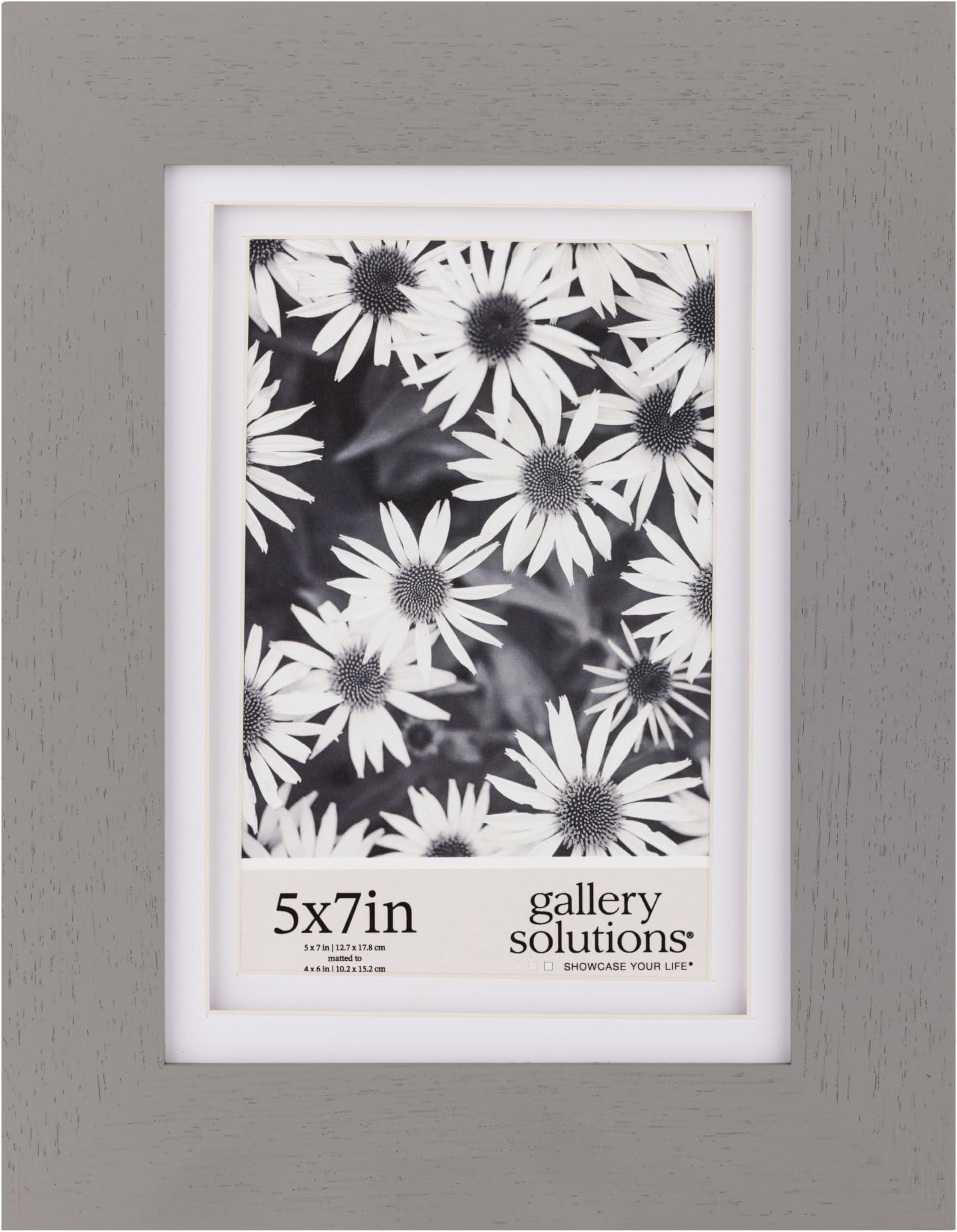 5x7 Flat Grey Tabletop or Wall Frame with Double White Mat For 4x6 Picture