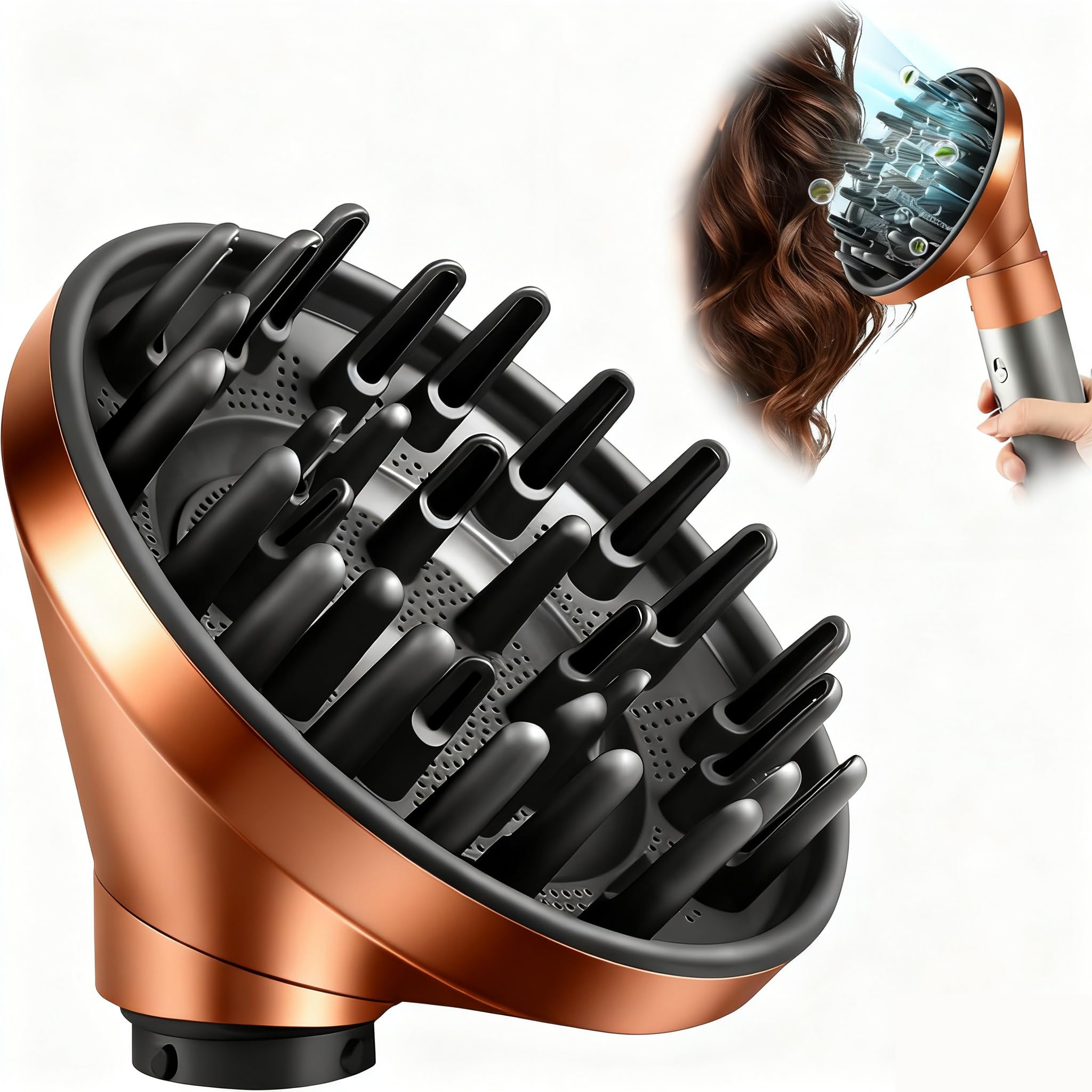 Upgraded Hair Diffuser Attachment for Dyson for Airwrap HS05 HS03 HS01, Hair Dryer Diffuser Nozzle Converting for Curling Iron To Hair Dryer, Gold