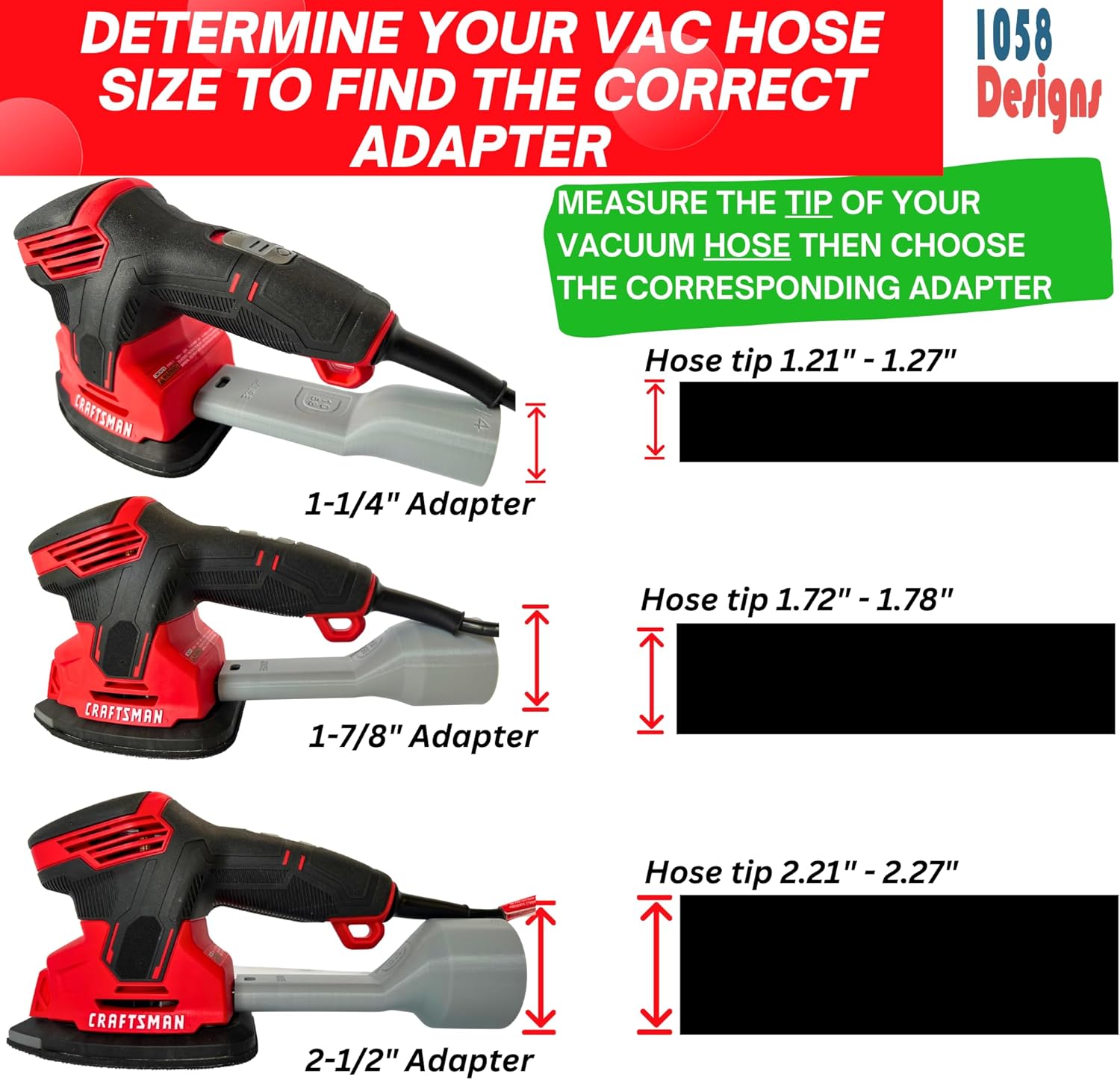 Sander Vacuum Adapter for CRAFTSMAN Detail Sander CMEW210 - Shop Vac Attachment for Dust Collection Reducer by 1058Designs (2-1/2")