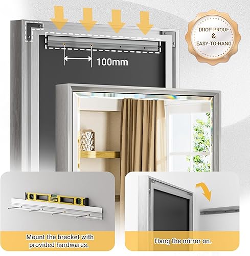 Miniatura 4 de Espejo de baño plateado, espejo de tocador plateado biselado de 22 x 30 pulgadas para pared de baño, espejo con marco de metal plateado