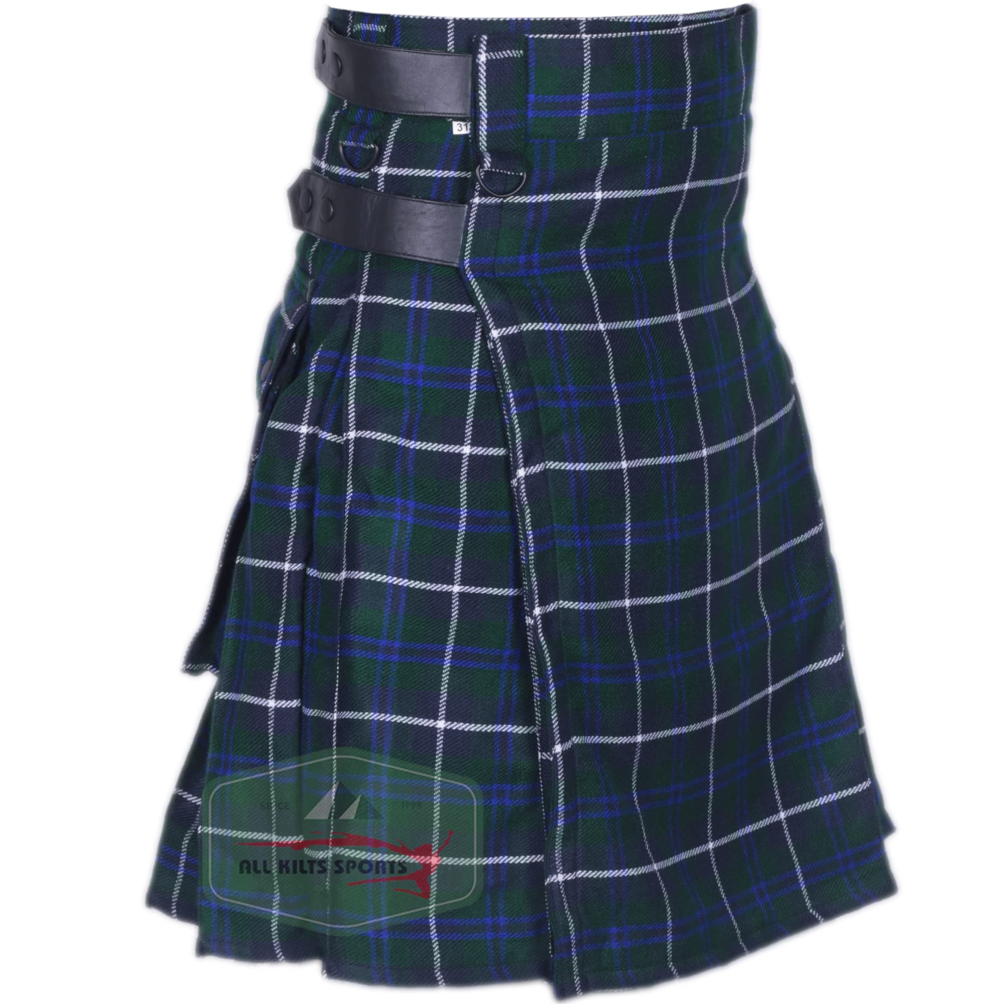 Mens Acrylic Wool Utility Kilt with Leather Strap