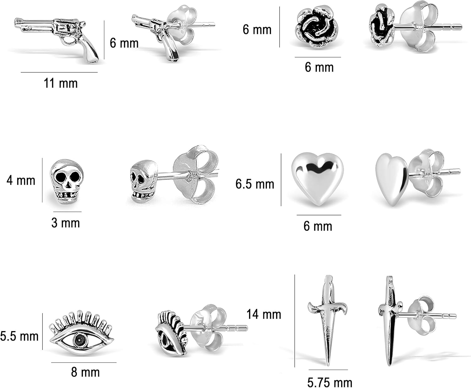 Adeley 6 Pairs Mix And Match Sterling Silver Earrings Set