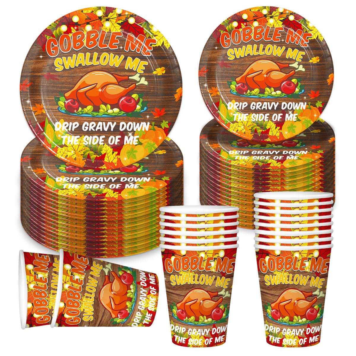 Gobble Me Swallow Me Party Supplies Sets Serves 25, Friendsgiving Plates and Cups, Friendsgiving Decorations, Friendsgiving Party Decorations, BDTZ Happy Thanksgiving Decorations Plates
