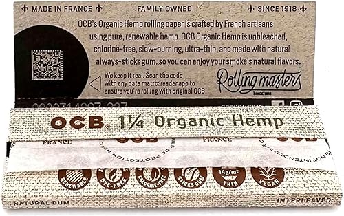 Miniatura 4 de OCB Organic 1 14 - Papeles de liar para cigarrillos, 5 unidades, 50 hojas por paquete, incluye adhesivo para ahumar frugal