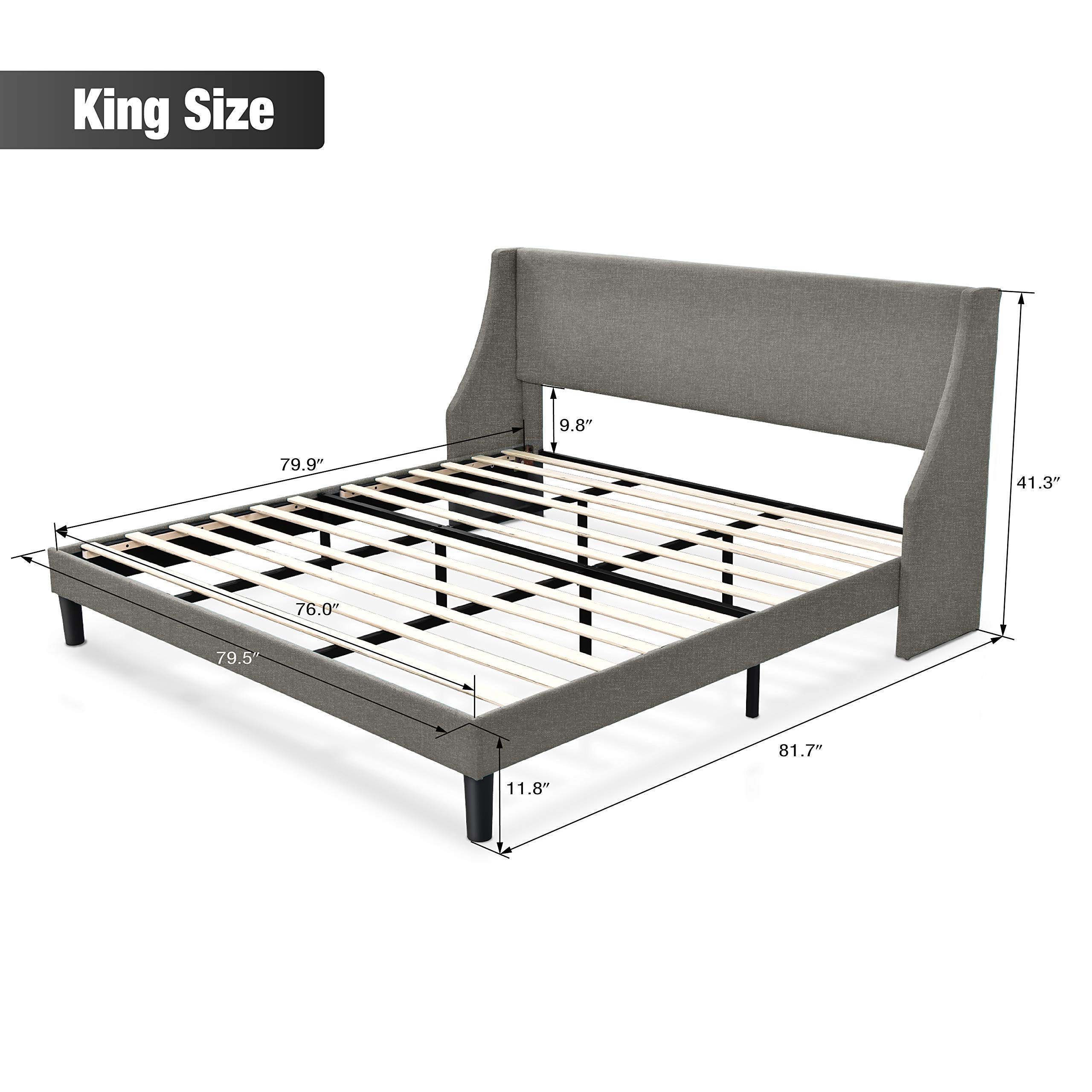 Allewie King Size Modern Platform Bed Frame with Deluxe Wingback