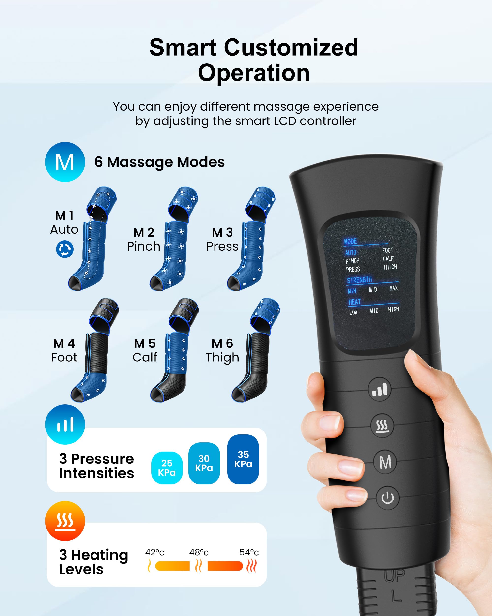 COMFIER Masajeador de Piernas con Calor y Compresión, Masajeador 3 en 1 para Pies y Piernas, 6 Modos y 3 Niveles de Intensidad, Función de Calor Integrada, Ideal como Regalo