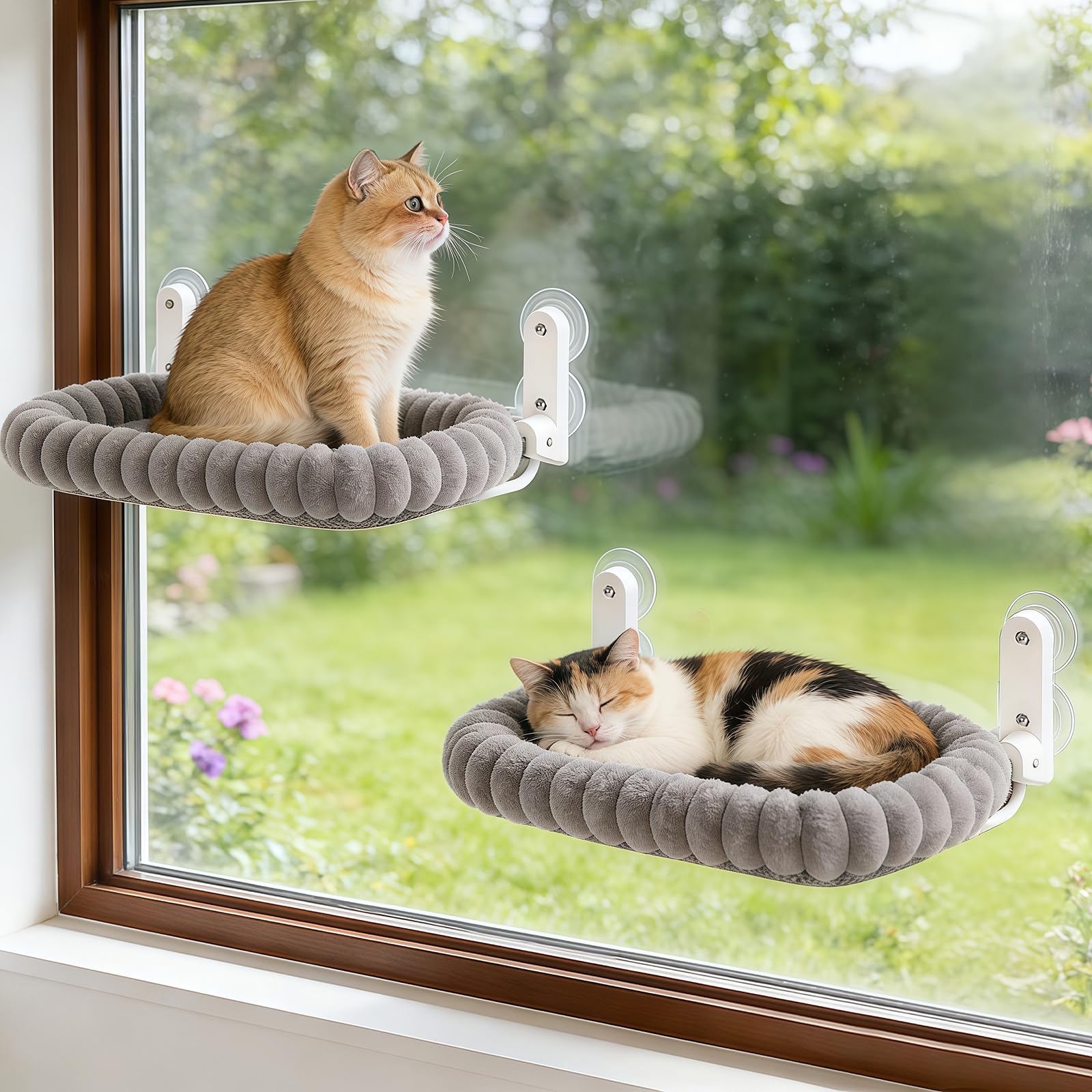 Zoratoo 2PC Cloud-Cuddle Cat Window Perch, Foldable Cat Hammock, M Grey