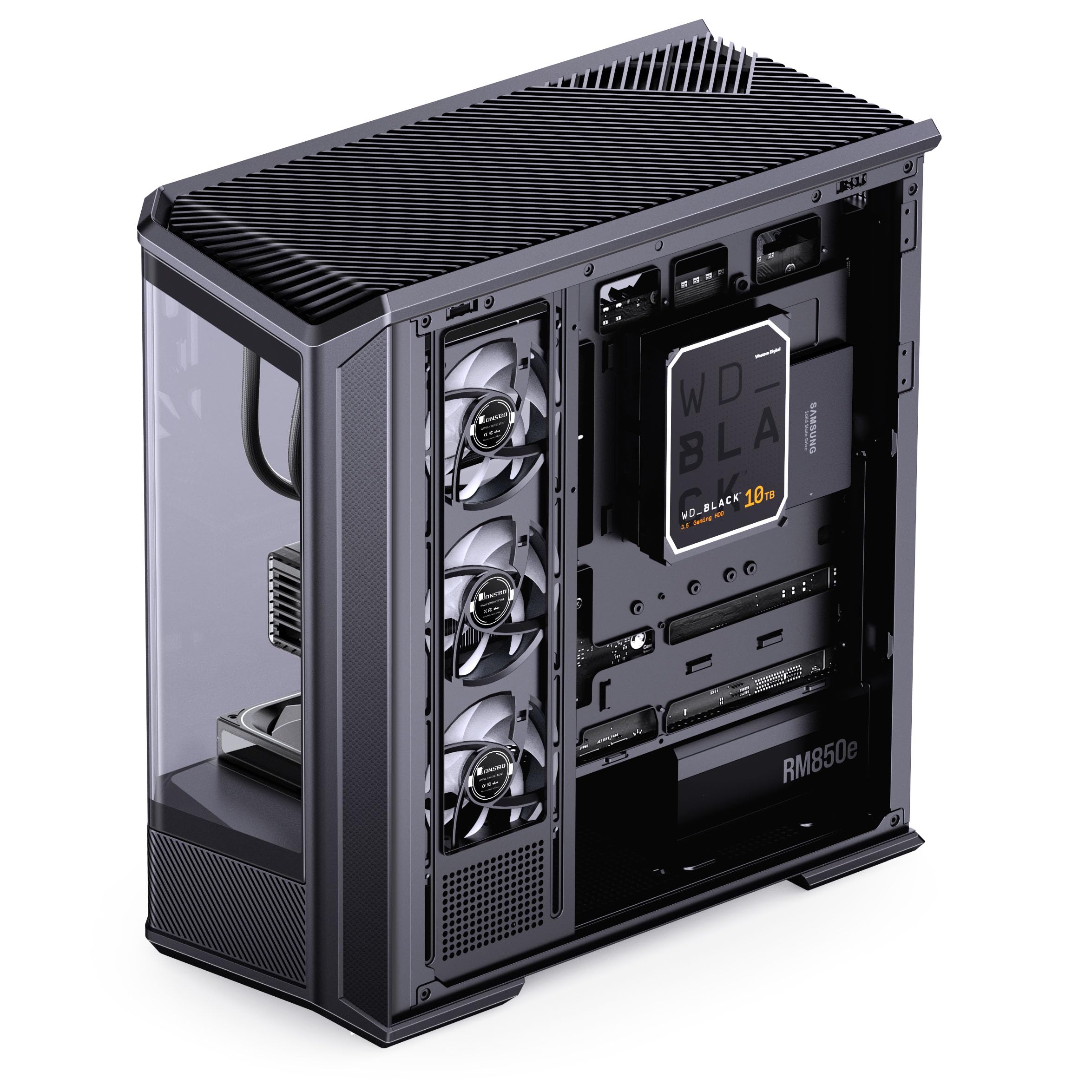 Jonsbo D400 obudowa PC czarna | ATX Midi-Tower z panoramicznym oknem 270°, podwójny grzejnik 360 mm, USB-C