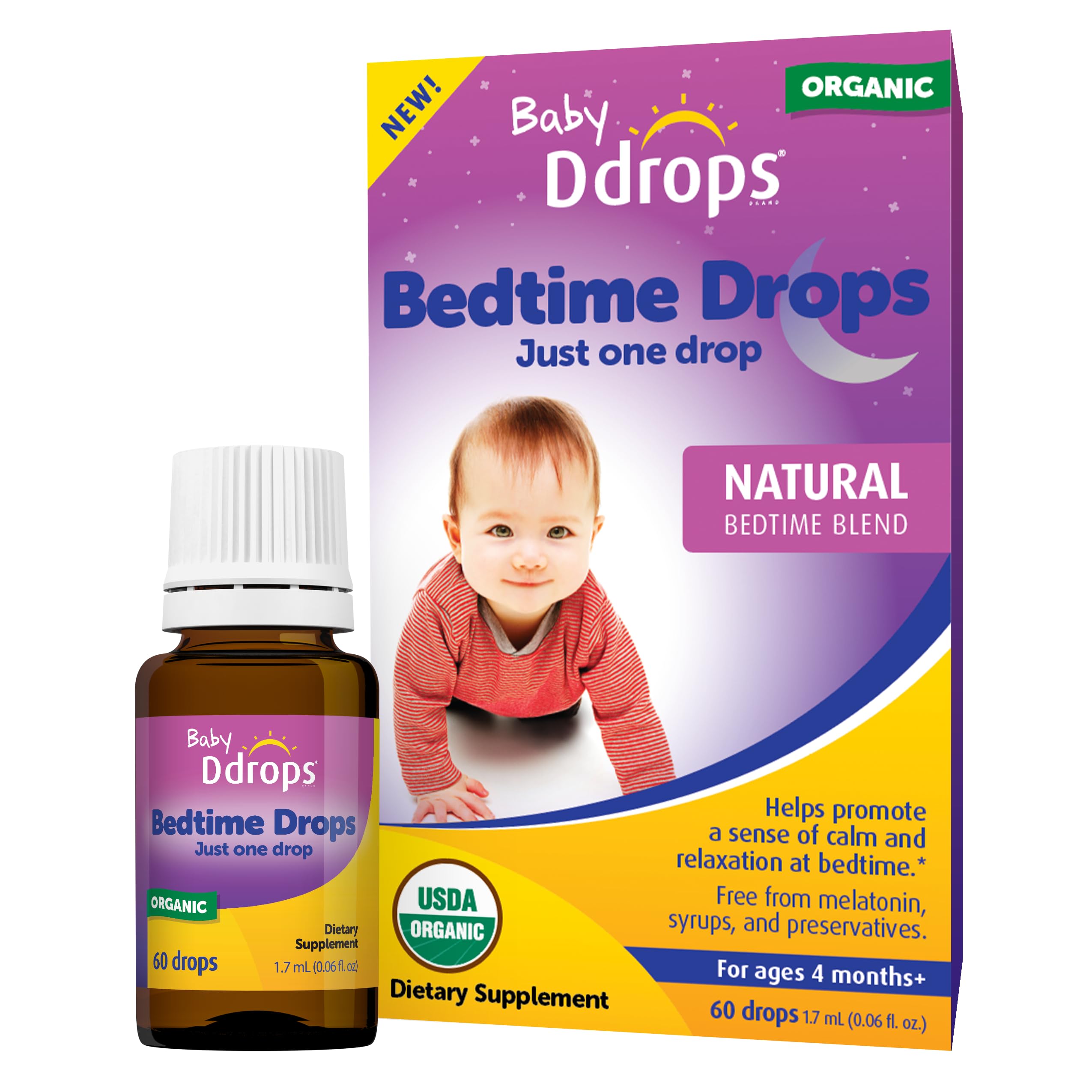 Ddrops Baby Bedtime Drops for Babies, Organic Liquid Drops for Calming Bedtime Routines, 60 Count