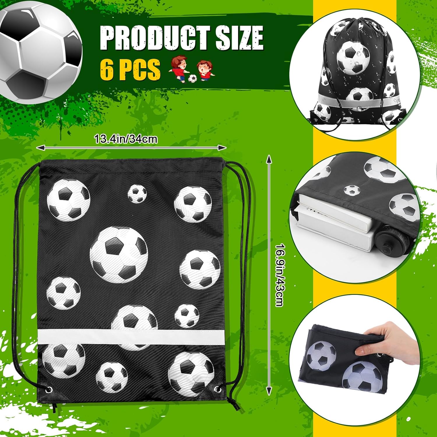 Talltalk 12 Pcs 24 Pcs Soccer Gift Party Favor 24 oz Soccer Water Bottle with Drawstring Bag Set Goodie Bags for Sports Team Gifts Birthday Decoration - Image 2