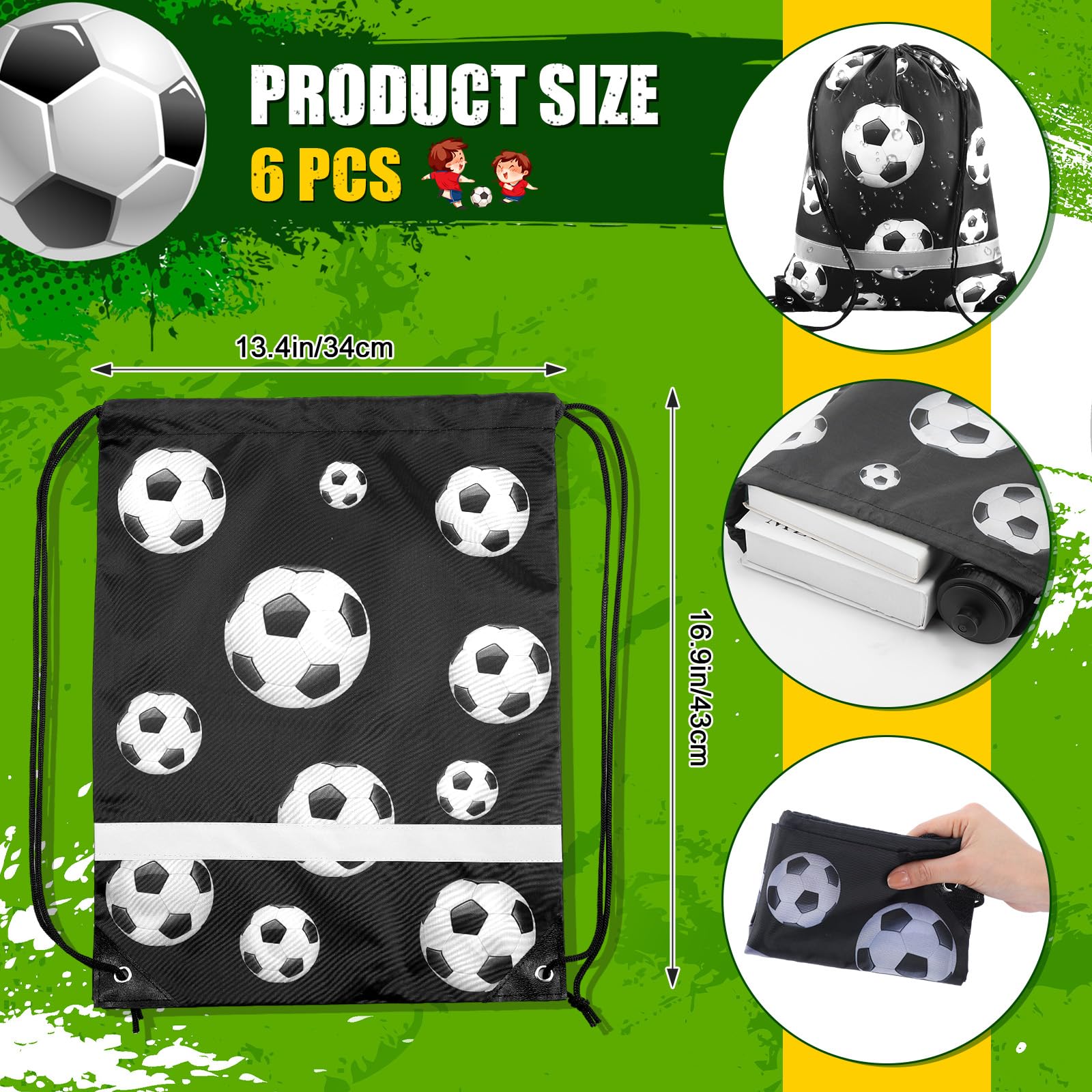 12 botellas de agua de fútbol de 24 onzas para fiestas de fútbol, regalo para equipo con bolsa de cordón, vaso, taza, accesorios temáticos deportivos para suministros de regalo de eventos 2