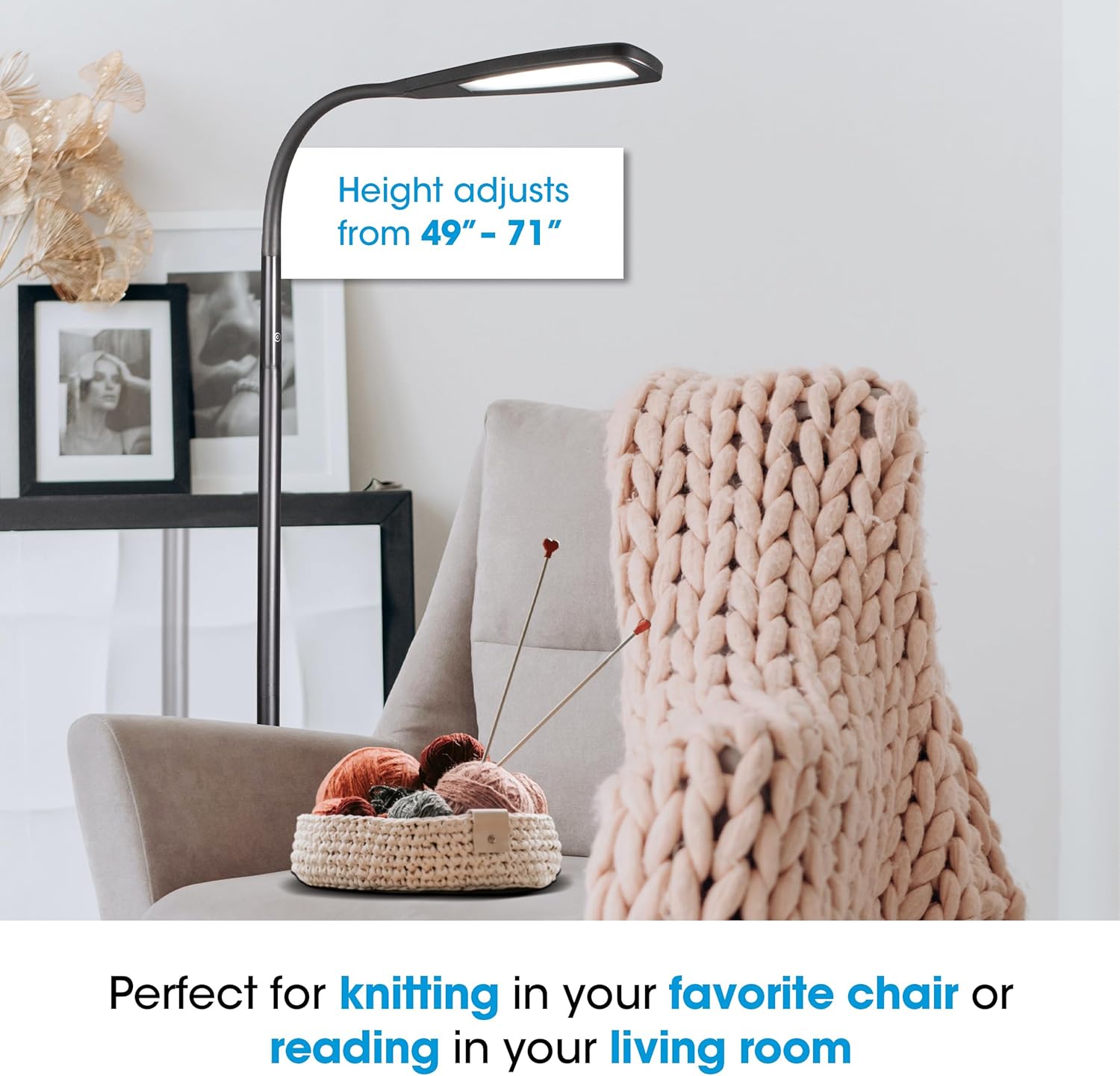 OttLite ClearSun Flex LED Floor Lamp with LED Technology - Touch Activated Controls, Adjustable Neck, Smart Memory Feature - Great for Office, Home, Dorm, Bedroom, College, & Living Room, Black