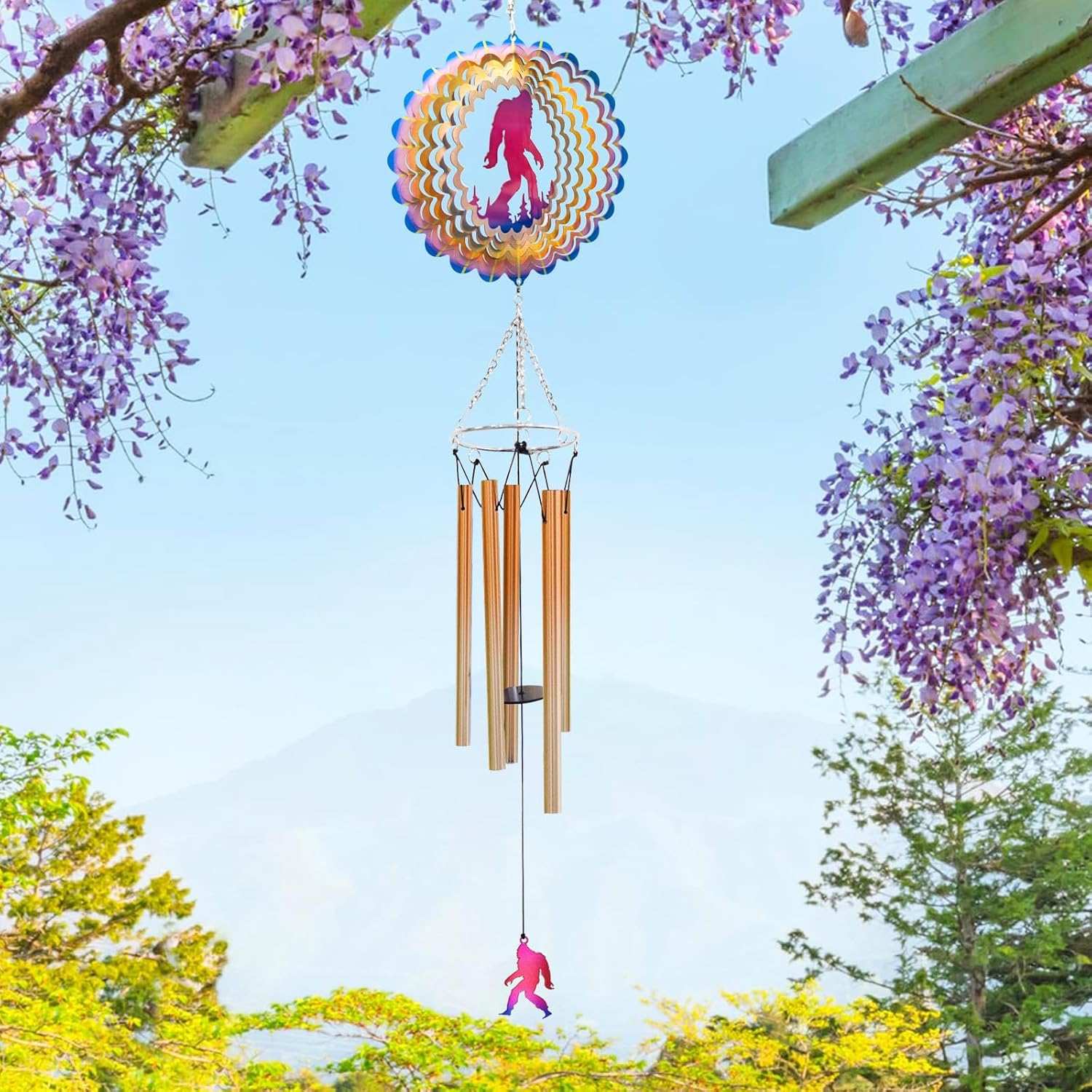 Wind Chimes for Outside with Bigfoot Wind Spinner, Unique Big Foot Wind Chime Gifts for Men Dad Grandpa Brothers Friend Fathers Day Birthday, Sasquatch Windchimes Outdoor Garden Yard Decor