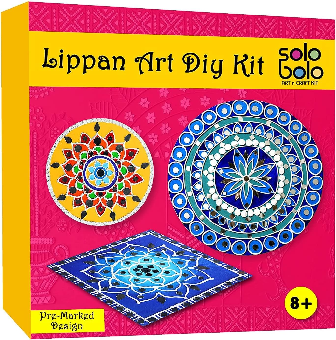 SOLOBOLO Lippan Art and Craft Materials Kit for Adults and Beginners, Premarked MDF Board Warli Art Painting DIY Kit with Stands for Room Wall Hanging, Office and Home Decoration (Wooden)