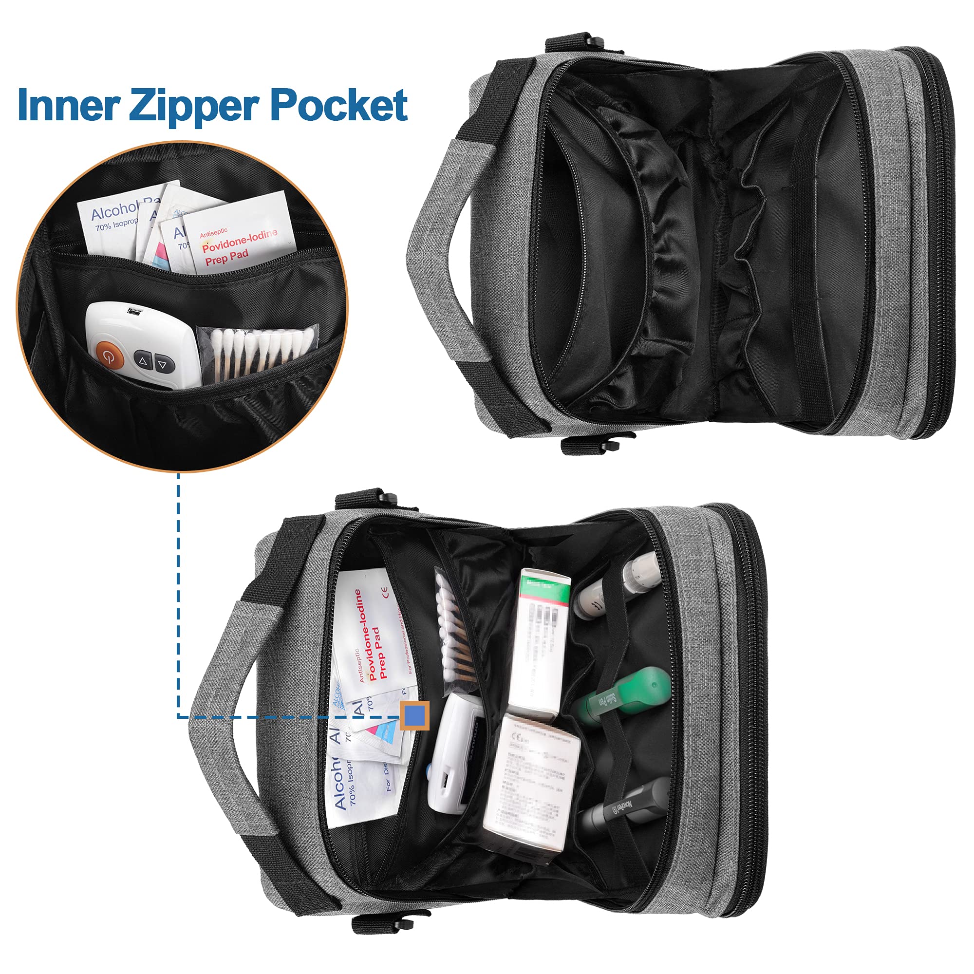 CURMIO Borsa termica per insulina da viaggio, borsa per alimenti per il diabete con tracolla per penna per insulina, glucometro e forniture per diabetici, Grigia (solo borsa)