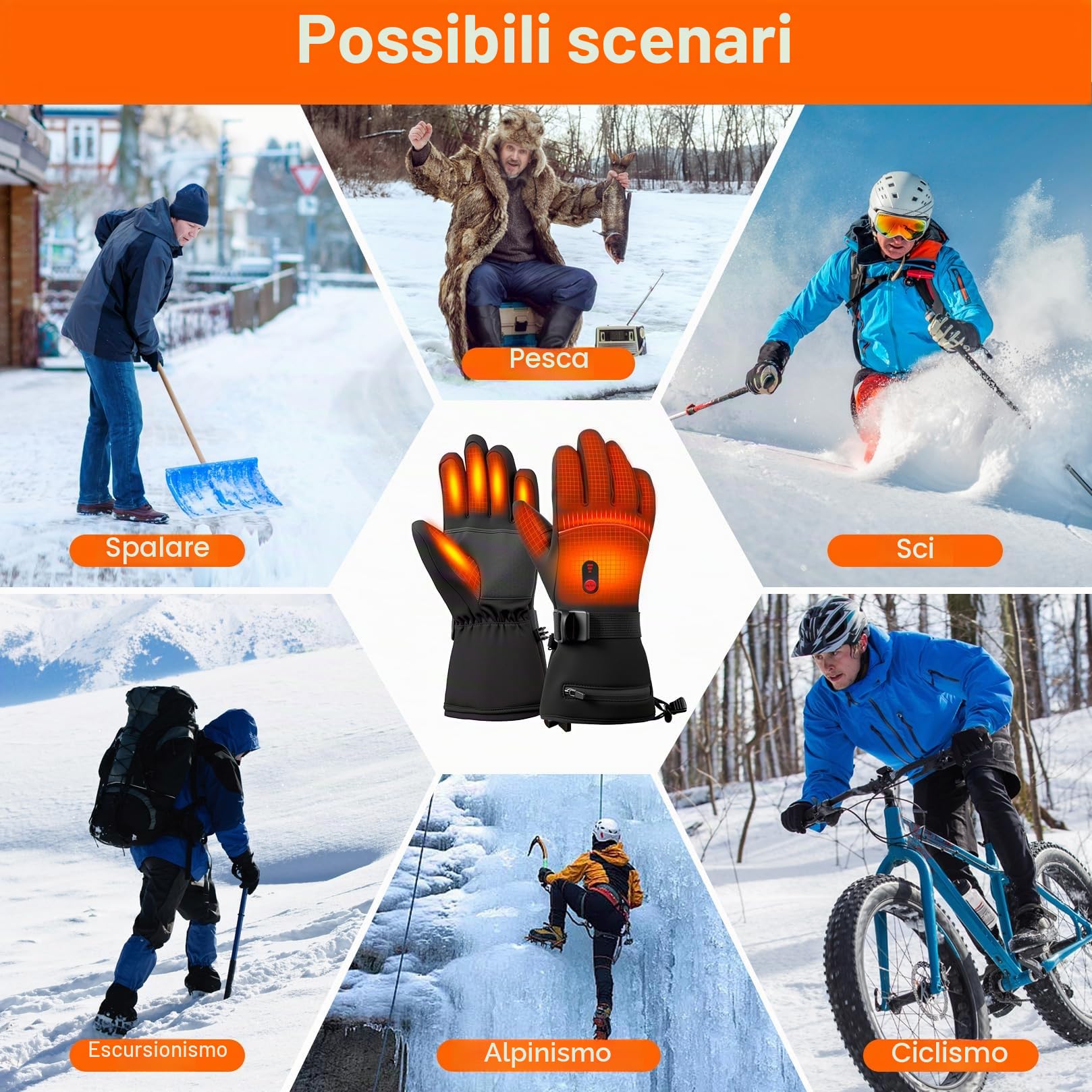 Guanti Riscaldati Moto con 2 Batterie 10000mAh, 7.4V per Riscaldamento Veloce, Impermeabili, Touchscreen, Palmo Antiscivolo, 3 Livelli di Calore - Guanti Invernali Ricaricabili per Uomo e Donna (L)