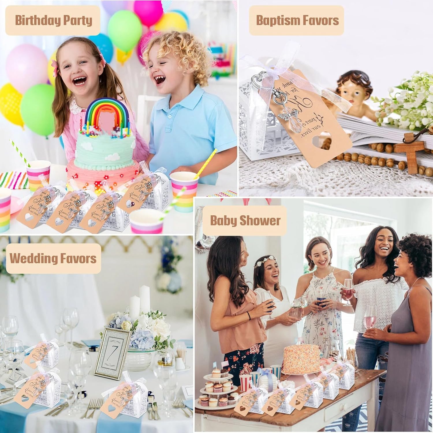 Fumete 100 Pieces Baptism Favors Set Angel Keychains Favor Baptism Boxes White Organza Bags with Tags for Bautizo Recuerdos Christening Memorial Gifts Wedding Baby Shower Party Supplies - Image 7