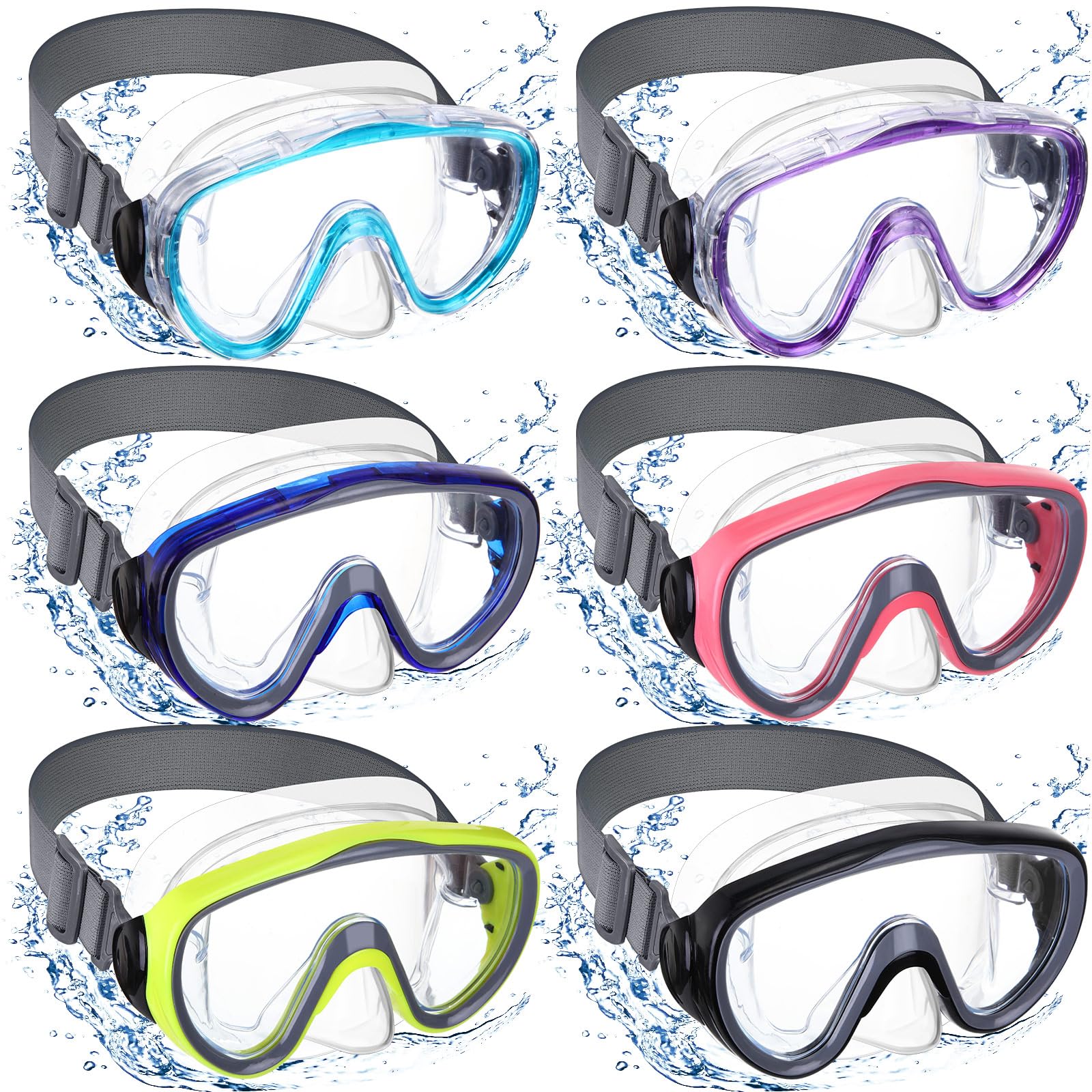 Relaxweex 6 Pack Adult Swim Goggles with Nose Cover Snorkel Diving Mask Elastic Strap Tempered Glass Scuba Mask Waterproof Clear Diving Snorkel Goggle for Adult(Fresh Colors)