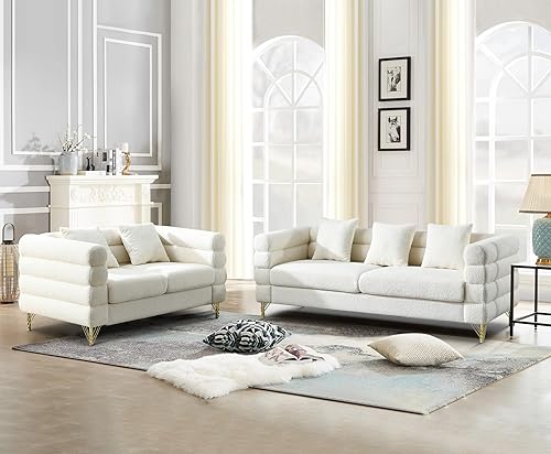 Miniatura 12 de Sofá cómodo de bouclé en forma de L, sofá seccional extragrande de 207 cm con diseño de asiento profundo, sofá de esquina tapizado con 3 almohadas,