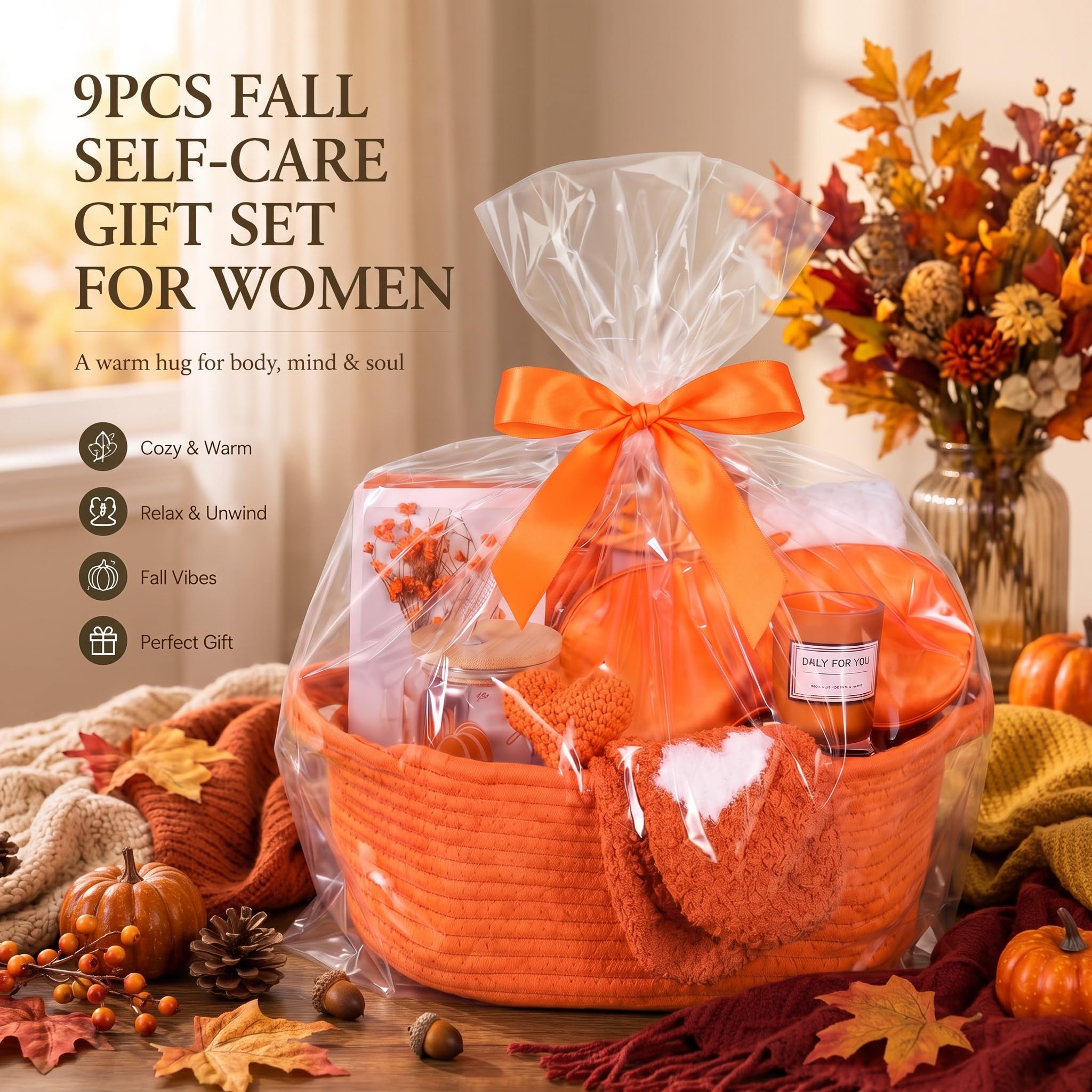 Orange Spa Gift Basket - Cozy Self Care Set -2