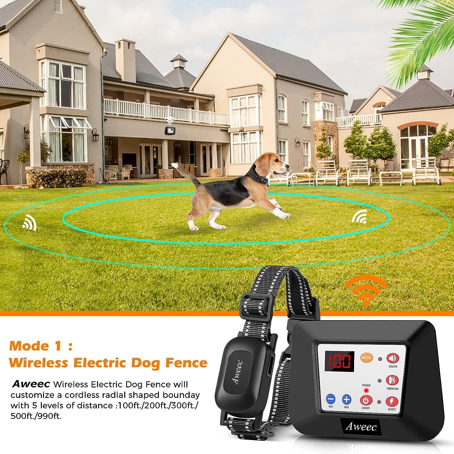 Wireless Dog Fence,Wireless Fence & Dog Training Dog 2-in-1,Electric Dog Collar Fence Wireless,Suitable of Dogs