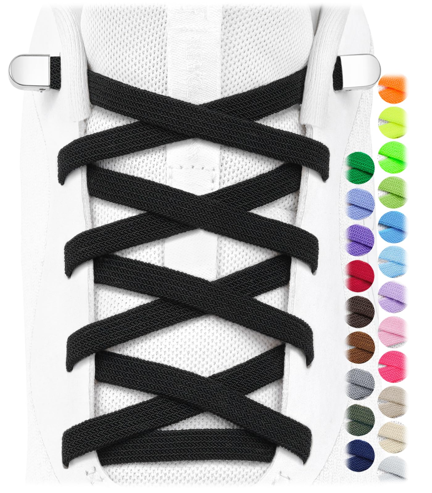 Stepace 2 Pairs Flat Elastic No Tie Shoe Laces for Kids and Adults Sneakers