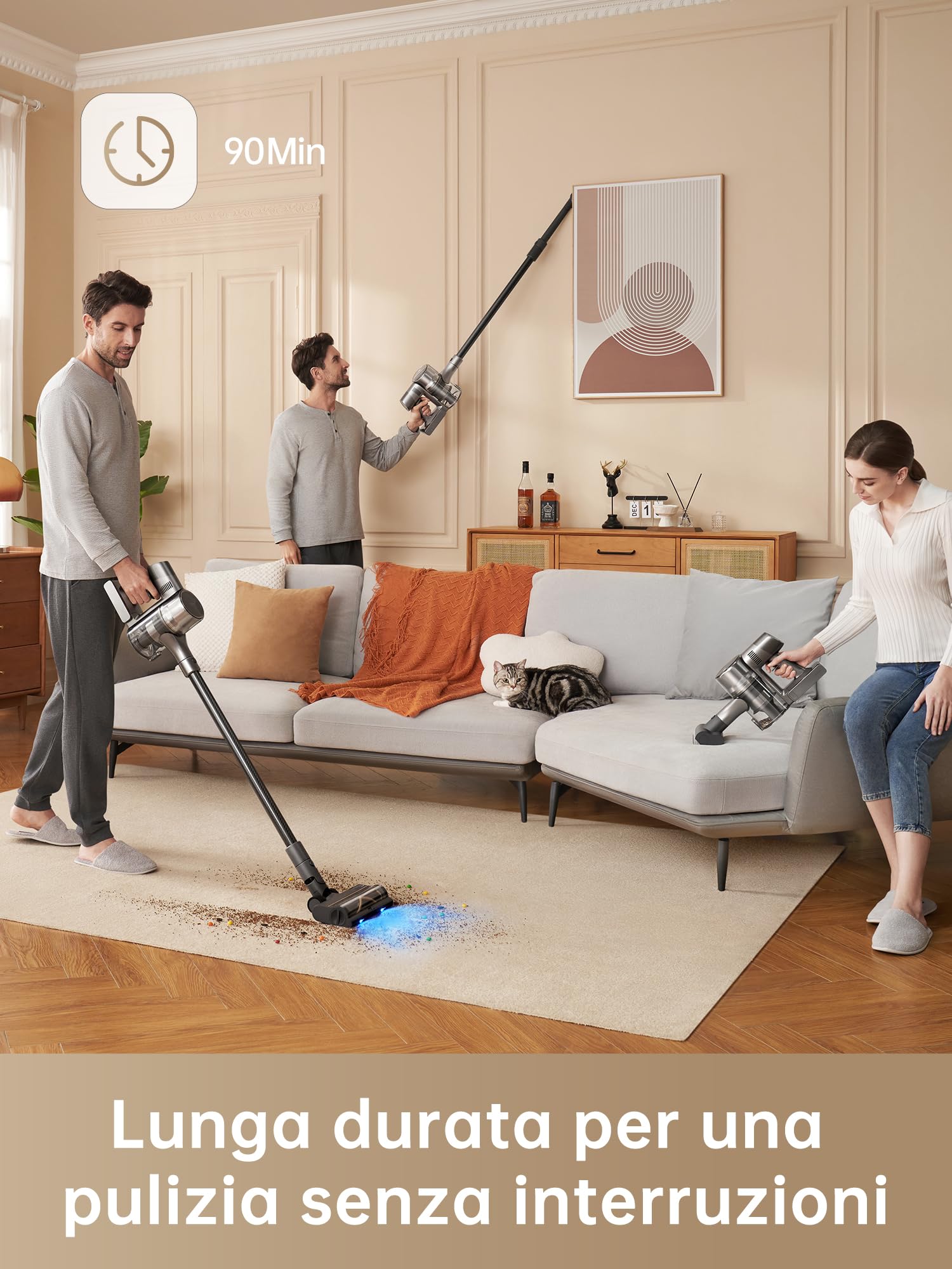 DREAME R20 Aspirapolvere senza fili, Aspirazione Potente 22,000PA/190AW, Autonomia 90min, Individuazione Sporco, Schermo LED, Luci LED Blu, Anti-Groviglio, Pulizia Casa, Peli di Animali Domestici