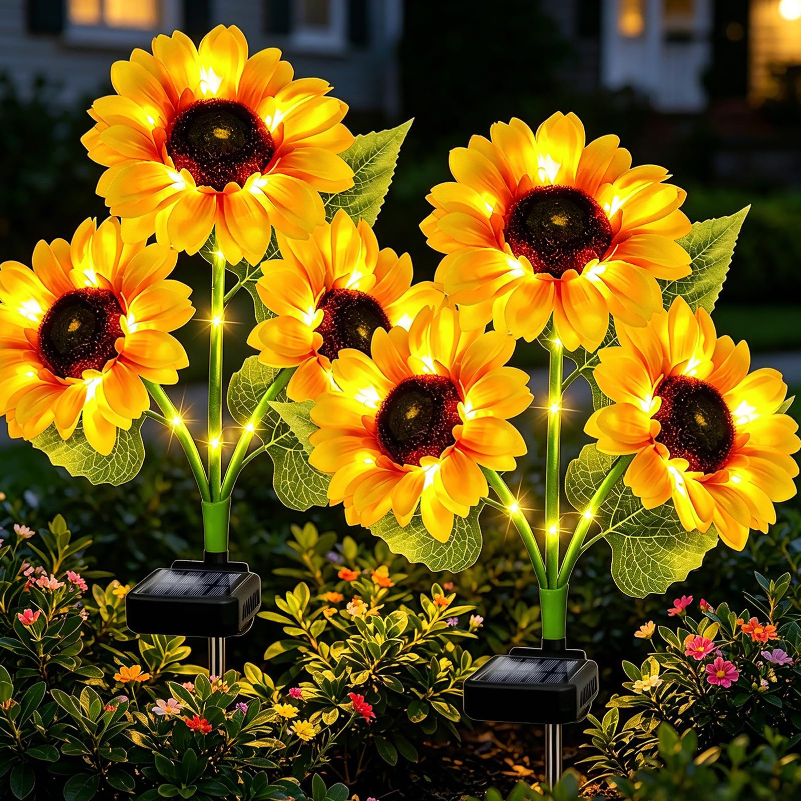 ZNYCYE Solar Lights Outdoor Garden Waterproof, 2 Pack Flower Solar Sunflower Lights Outdoor for Garden Decor Sunflower Decorations for Lawn Patio Porch Flowerbed Pathway Grave Ornaments (Warm White)