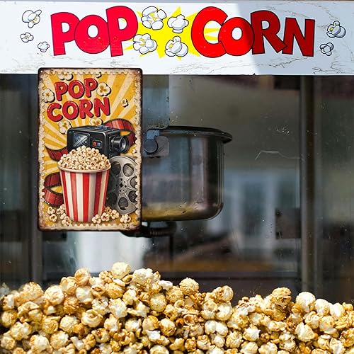 Miniatura 7 de GLOBLELAND Letrero de metal con diseño de palomitas de maíz, para cine y cine, estilo vintage, 12 x 8 pulgadas, póster retro para pared, para el