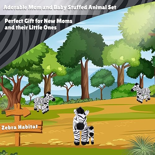 Miniatura 4 de Mini cebras Forest & Twelfth Mom and Baby - Animales de peluche para niños y niñas, decoraciones de baby shower de safari, decoración de guardería,