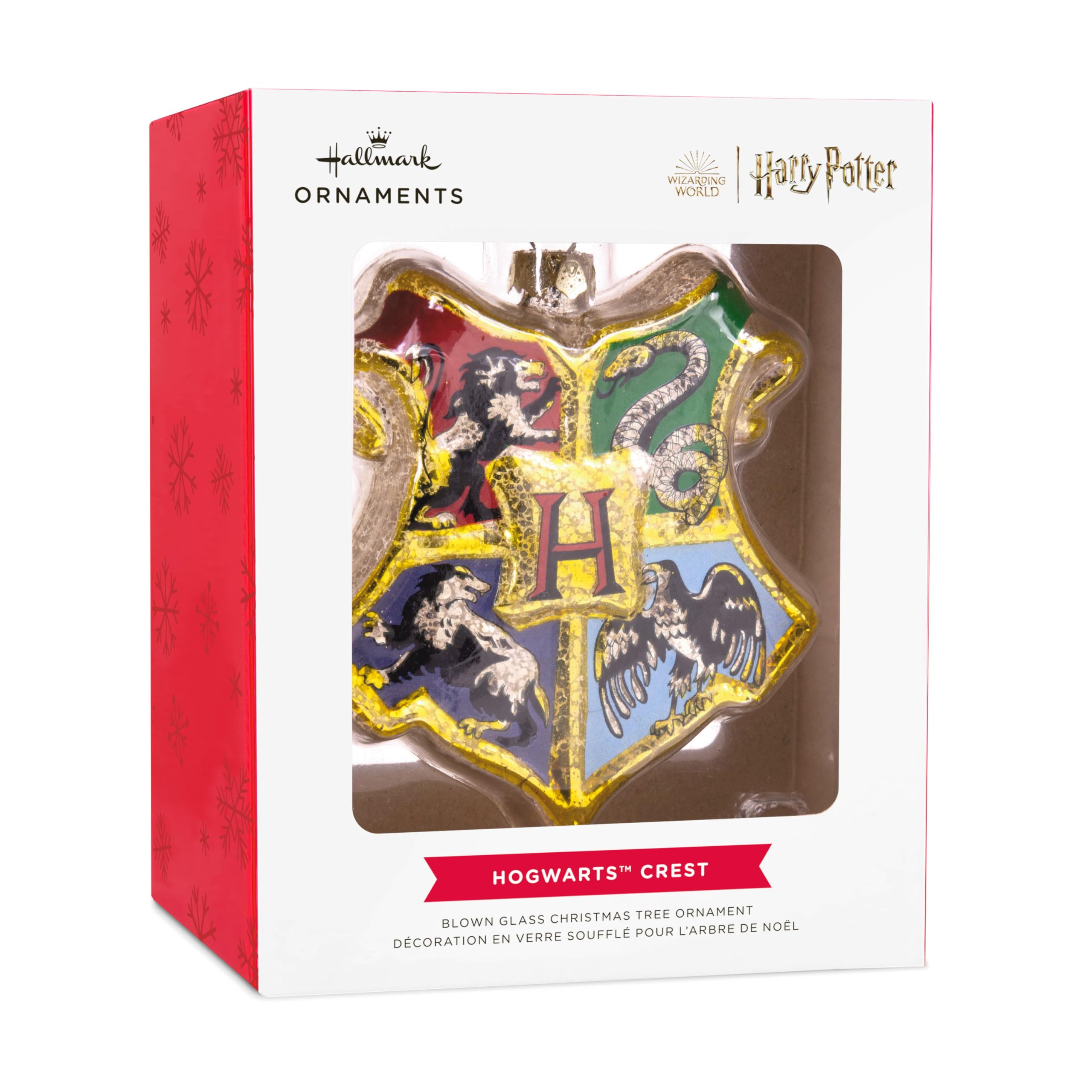 Hallmark Ozdoba ze szkła Hogwartu z herbem Harry'ego Pottera, szklana ozdoba wisząca, prezenty na Boże Narodzenie, Gryffindor, Slytherin, Ravenclaw, Hufflepuff