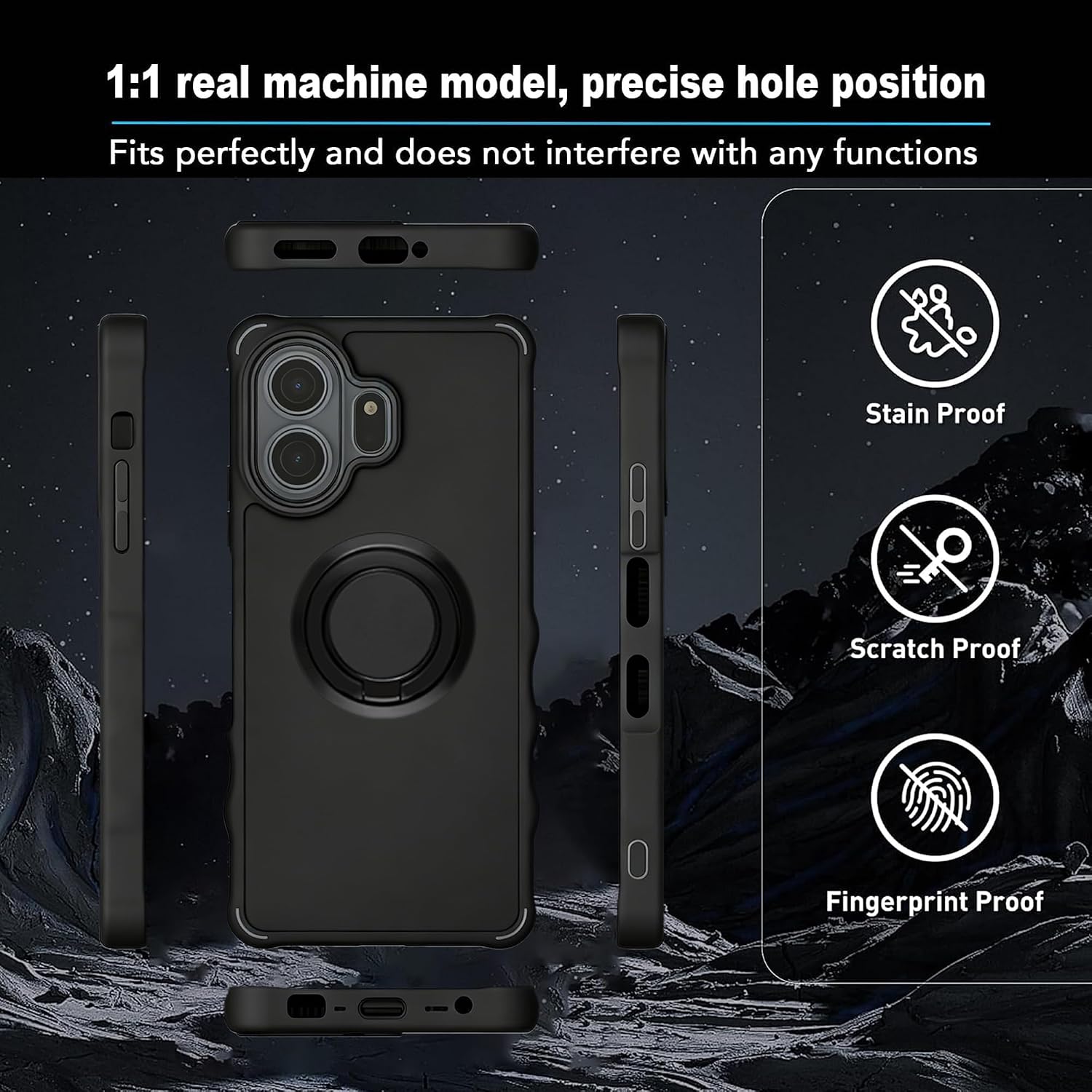 jioeuinly Case Compatible for TCL NxtPaper 70 Pro 5G Phone Case Cover [with Tempered Glass Screen Protector][ 2MM Thickening Super Protection][Ring Support] Black