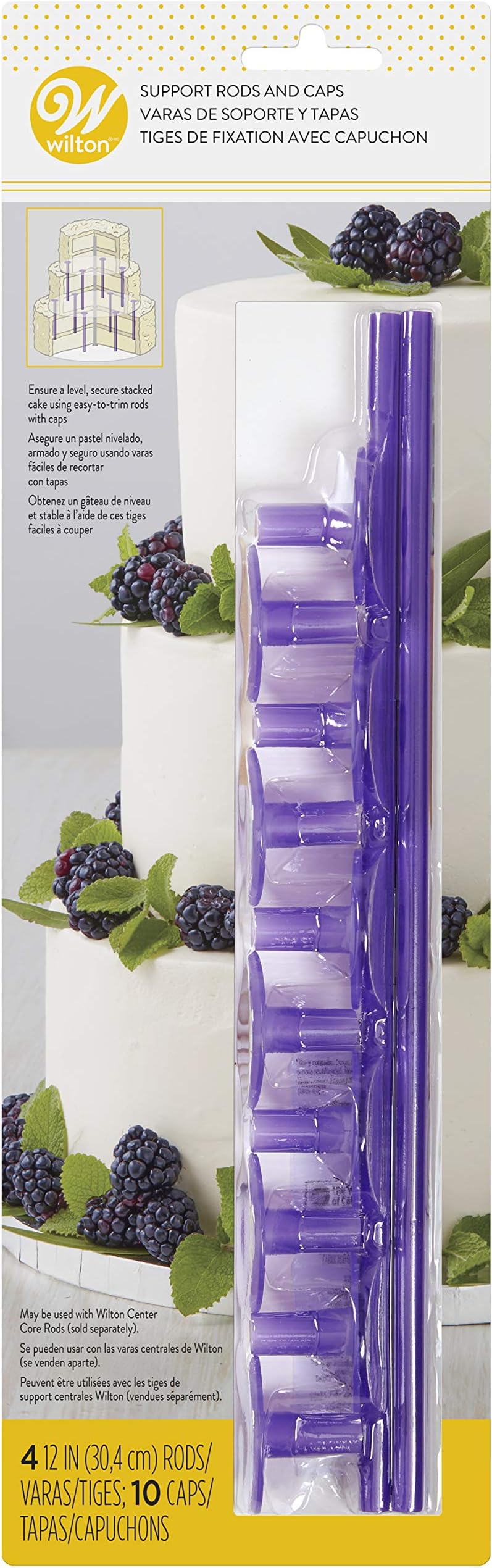 Wilton Cake Support Rods and Caps For Stacking (14-Piece), Layer Cake Stacking Kit Strong Durable Support Rods, Cake Tier Stacking Kit (Purple)