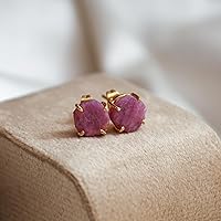 Vista 143 de Gempires Natural Raw Prong Setting Stud Earrings, 8-10 mm Crystals Earring, Handmade Jewelry, Gift for Her