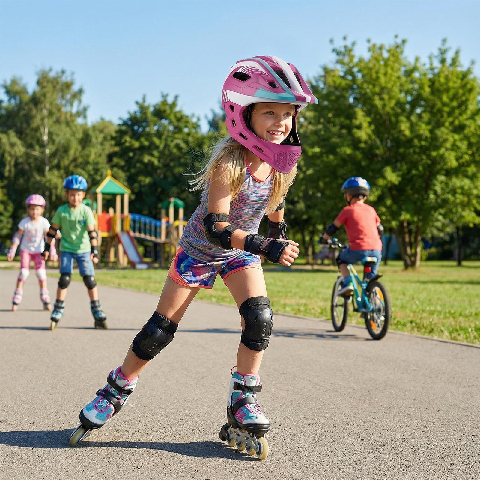 Ganzkörperhelm Kinder - Fahrradkopf Jugendliche mit abnehmbarem Kinnschutz | Stoßfeste Atemschutzmaske Roller Berg- und Motocross-Fahrräder, verstellbare Größe Kleinkind