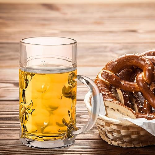 Miniatura 7 de Taza de cerveza de vidrio grande de verano con asa, taza de cerveza transparente con hoyuelos a granel para cerveza, jugo, café, cerveza, fiesta,