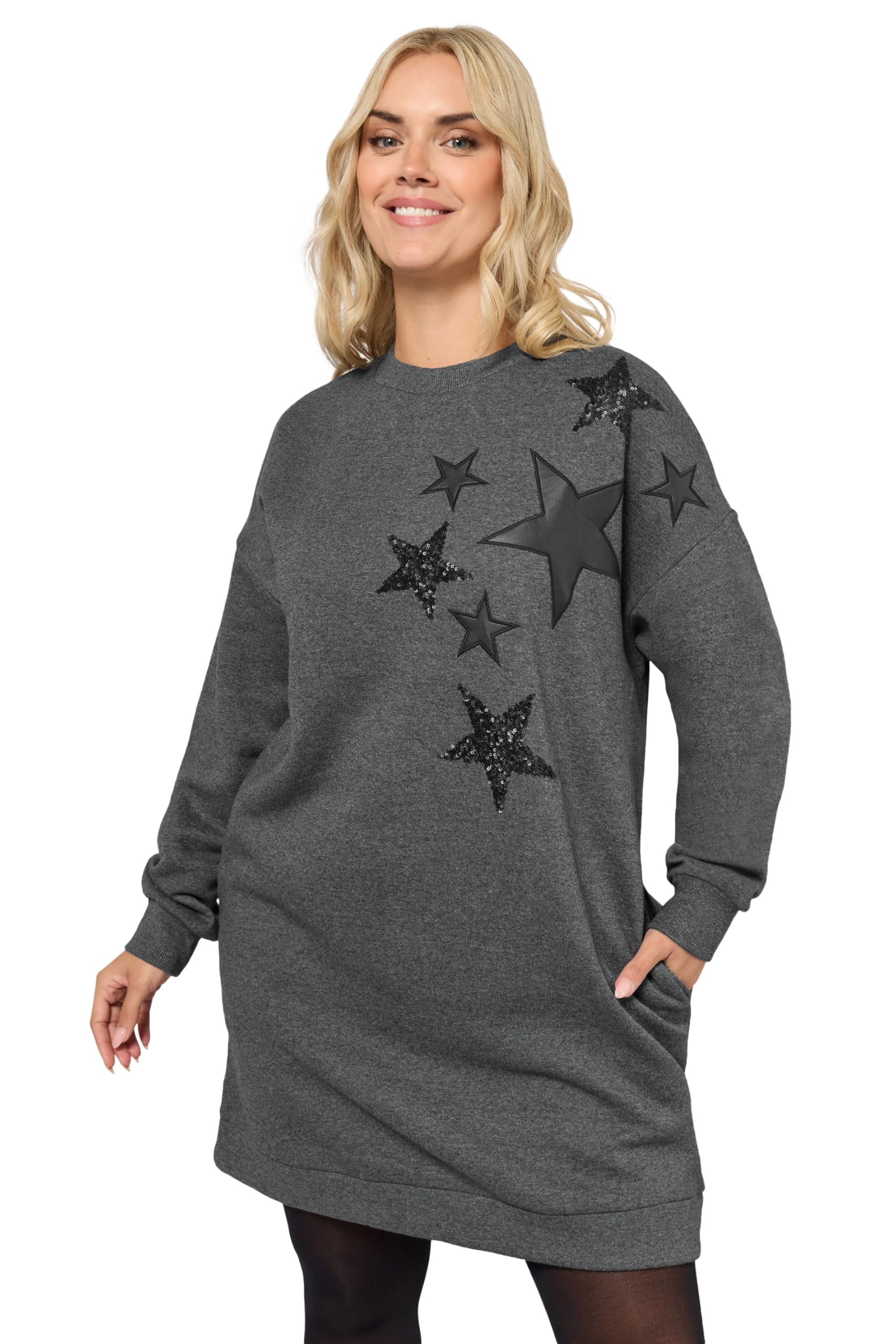Yours Women's Grey Crew Neck Star Sweatshirt In | : 26/28