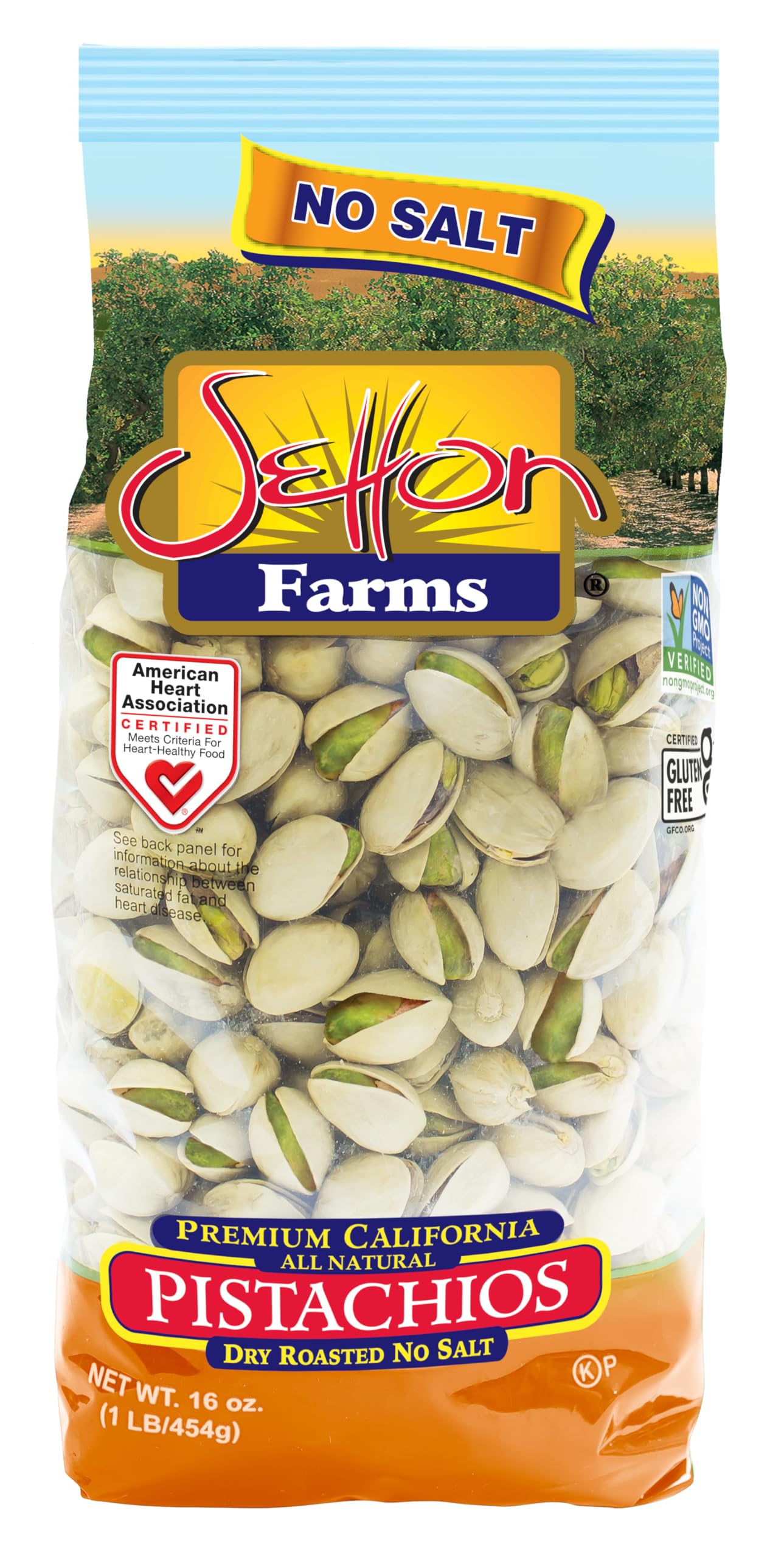 Setton Farms Dry Roasted and Unsalted Pistachios, Premium California In Shell Pistachios No Salt, 1 pound Bag (16 Ounce), Certified Non-GMO, Gluten Free, Vegan and Kosher