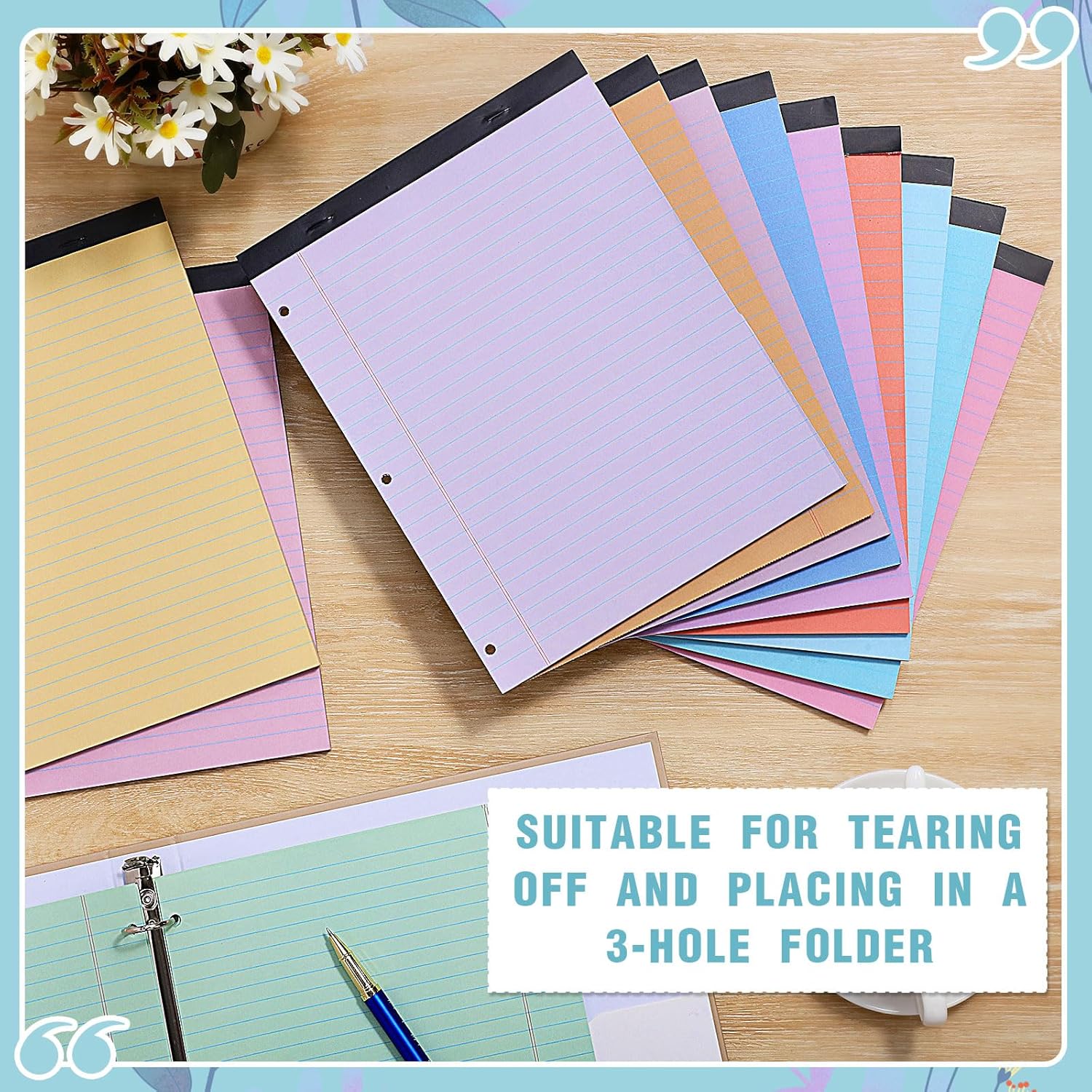 Fuutreo 12 Pcs 8.5'' x 11'' Colored Legal Pad 3 Hole Punched Writing Pads Wide Ruled 50 Sheets Per Notepad Micro Perforated Writing Pad Note Pads Office Supplies for School Office (Vivid Color) 5 81SjwhaeBmL. AC SL1500