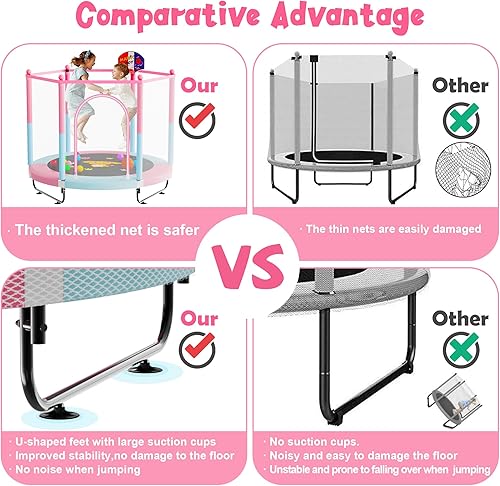 Miniatura 3 de Trampolín pequeño de 60 pulgadas con red de seguridad y un aro de baloncesto, de color amarillo y azul, para interiores o exteriores regalo de