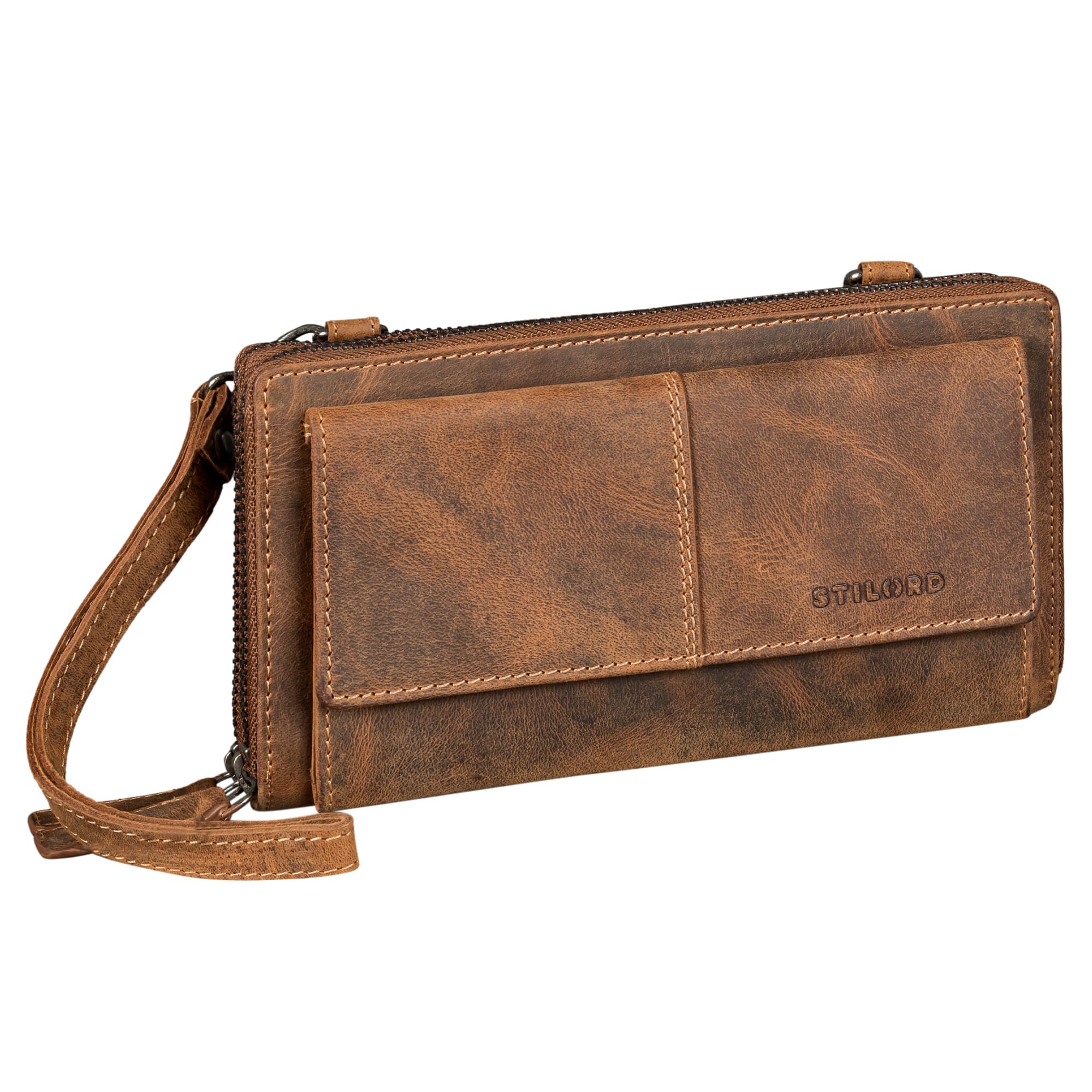 STILORD "Violina Deluxe 3-in-1 Handytasche mit Geldbörse zum Umhängen Damen Leder Klein - Auch Als Handgelenktasche tragbar - Kleine Ledertasche Damen Echt-Leder Farbe:bergamo - braun