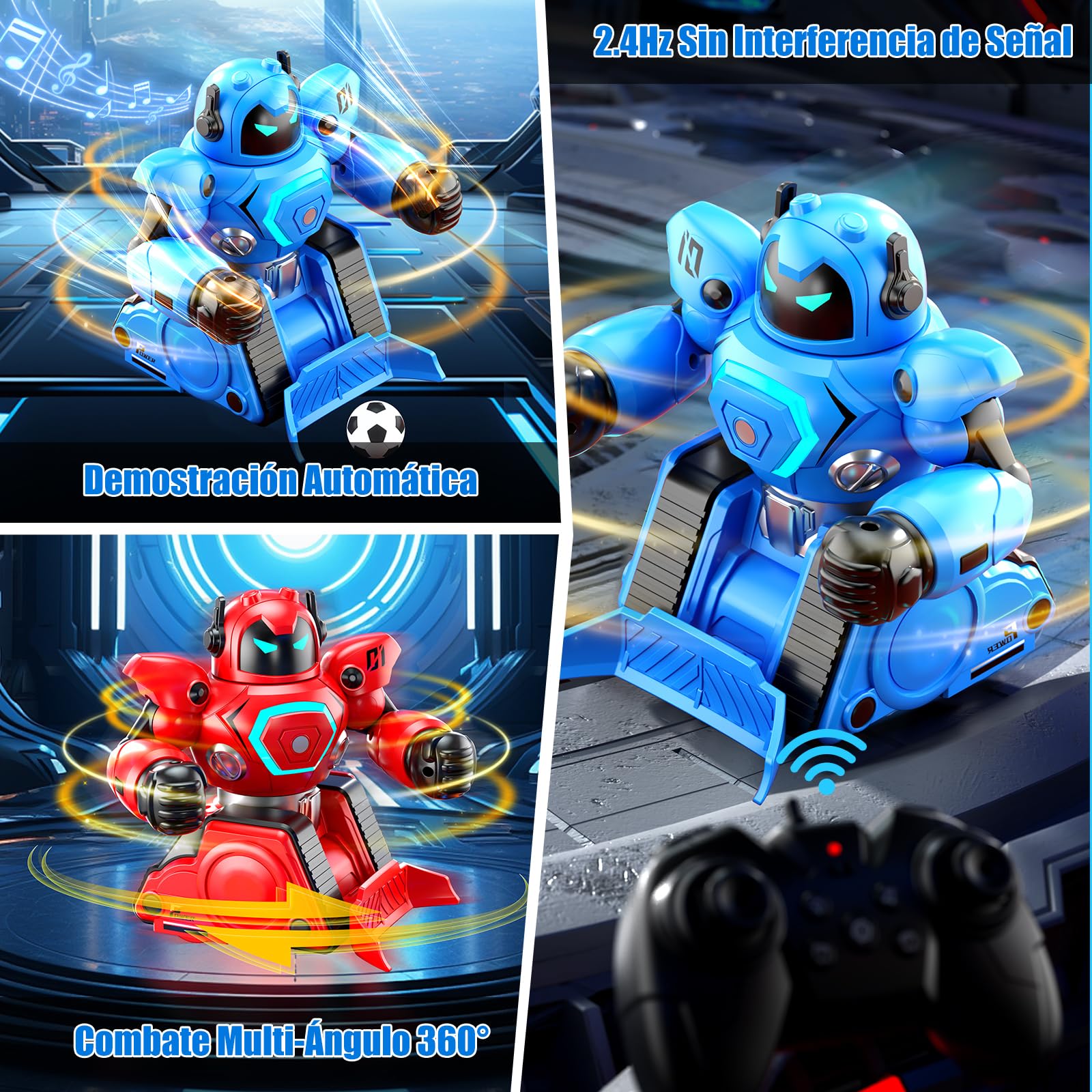 Herenear Robot Kombat Teledirigido con Muñeca Eyectora, 2 Piezas RC Robot Juguete con Luz LED y Música, 360° RobotCombate de Boxeo, Coche de Fútbol Teledirigido Regalos para Niños 6 Años