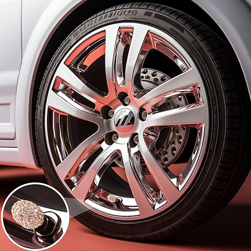 Miniatura 3 de MEAJOO 4 tapas de válvula de vástago de neumático con diamantes de cristal brillante, a prueba de polvo, tapas universales para válvulas de