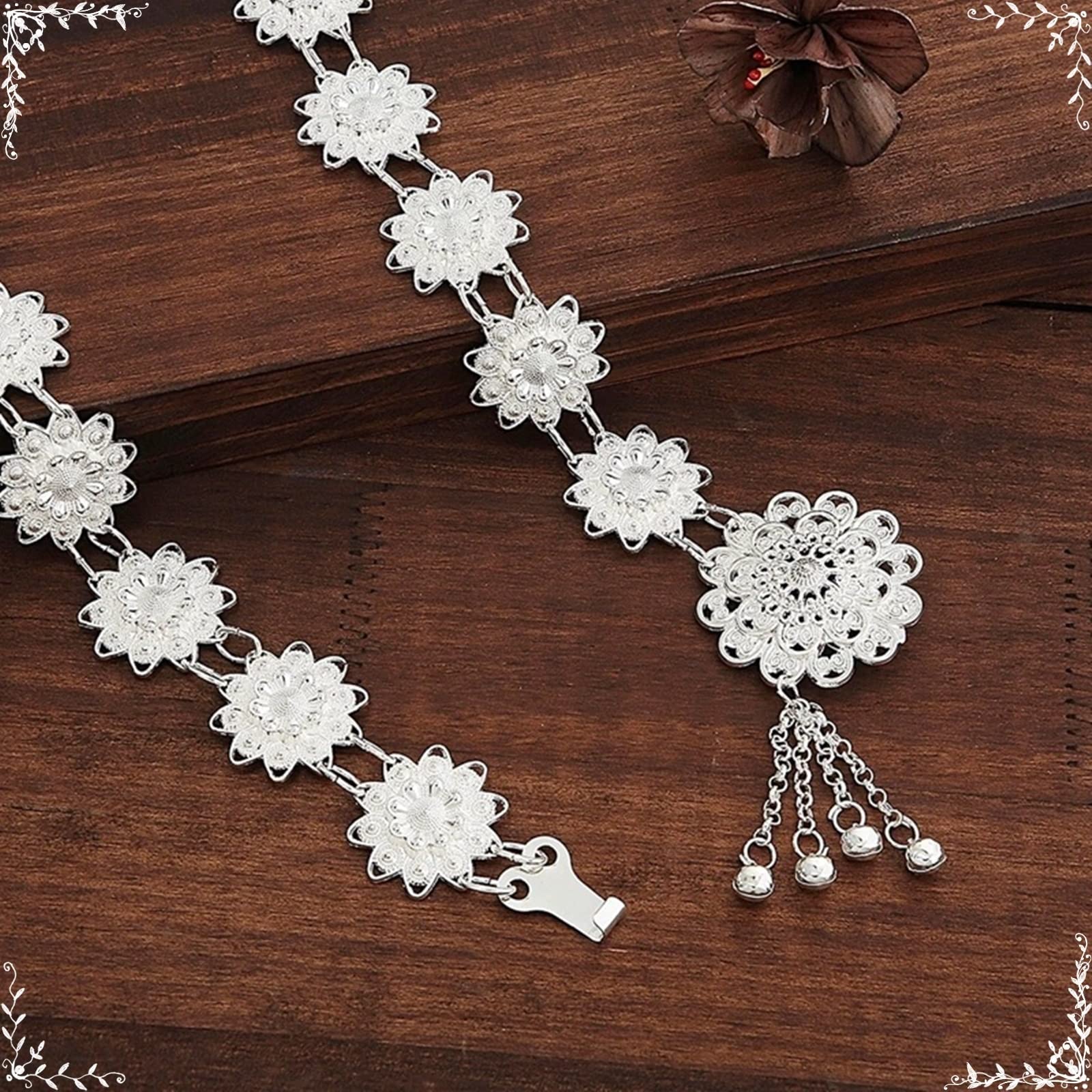 Cinture a Catena di Fiori Occidentali per Le Donne, Cintura in Vita Calda Catena in Vita a Fiore Placcato Argento 42 Pollici (106 cm) Accessori per Gioielli per Il Corpo